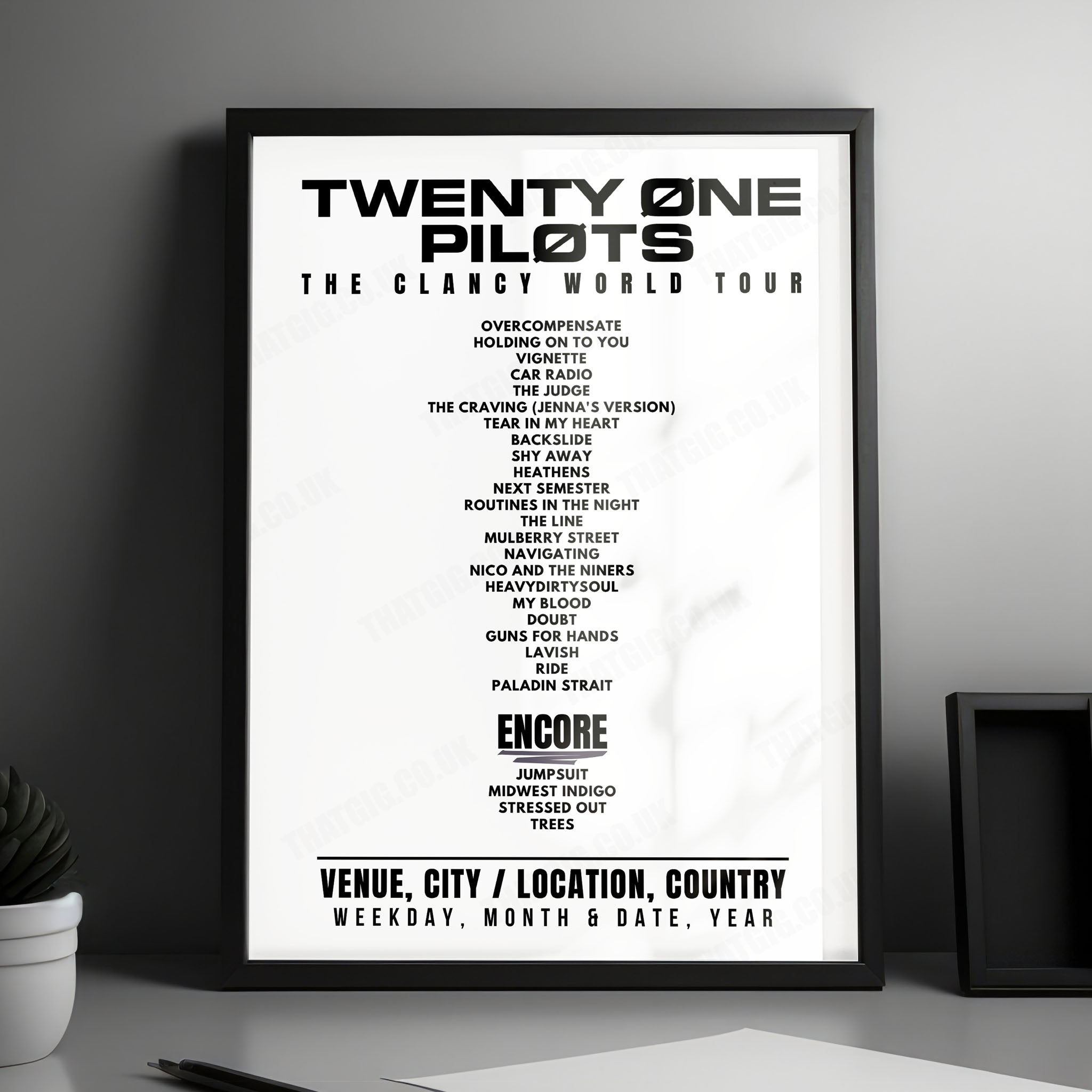 twenty one pilots Setlist Poster - Nationwide Arena, Columbus - October 4th, 2024