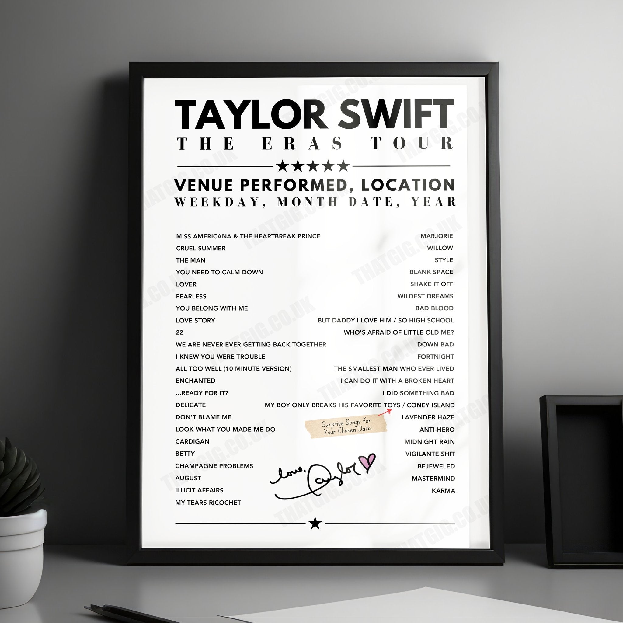 Taylor Swift Setlist Poster - Paris La Défense Arena, Nanterre - May 10th, 2024