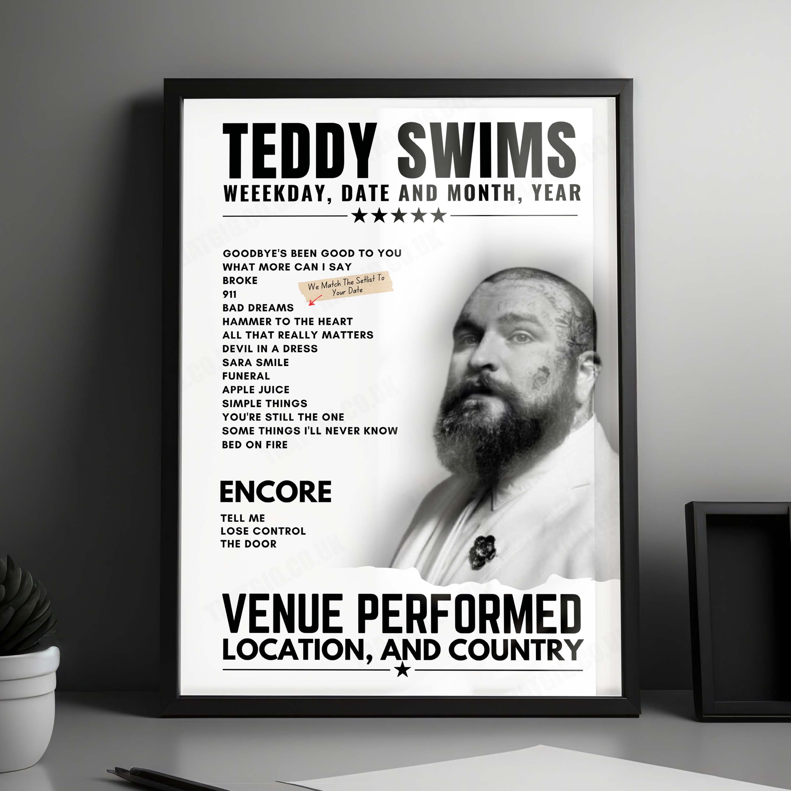 Teddy Swims Setlist Poster - Stockwood Park, Luton - May 26th, 2024