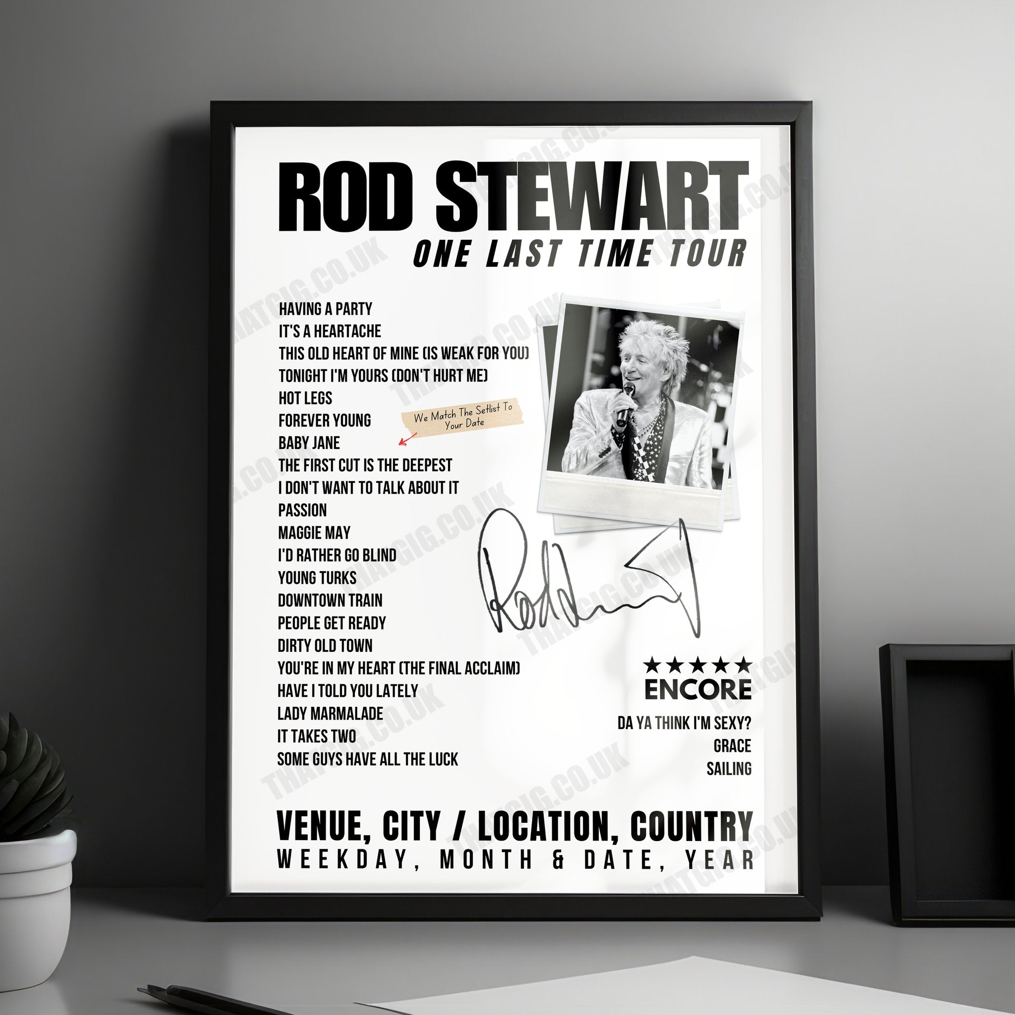 Rod Stewart Setlist Poster - The Mountain Winery, Saratoga, CA, USA - August 14th, 2024