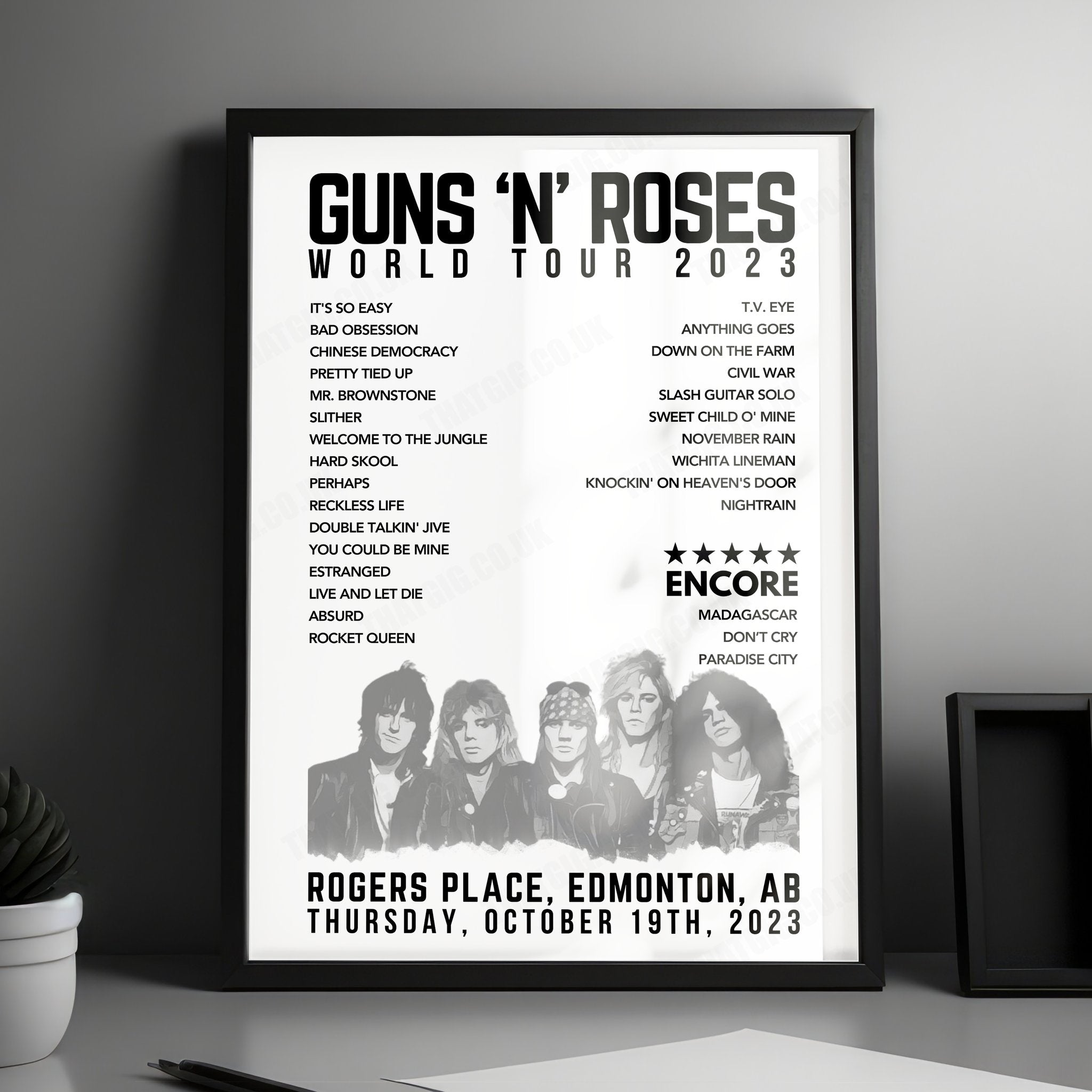 Guns N’ Roses Setlist Poster - Rogers Place, Edmonton - October 19th, 2023
