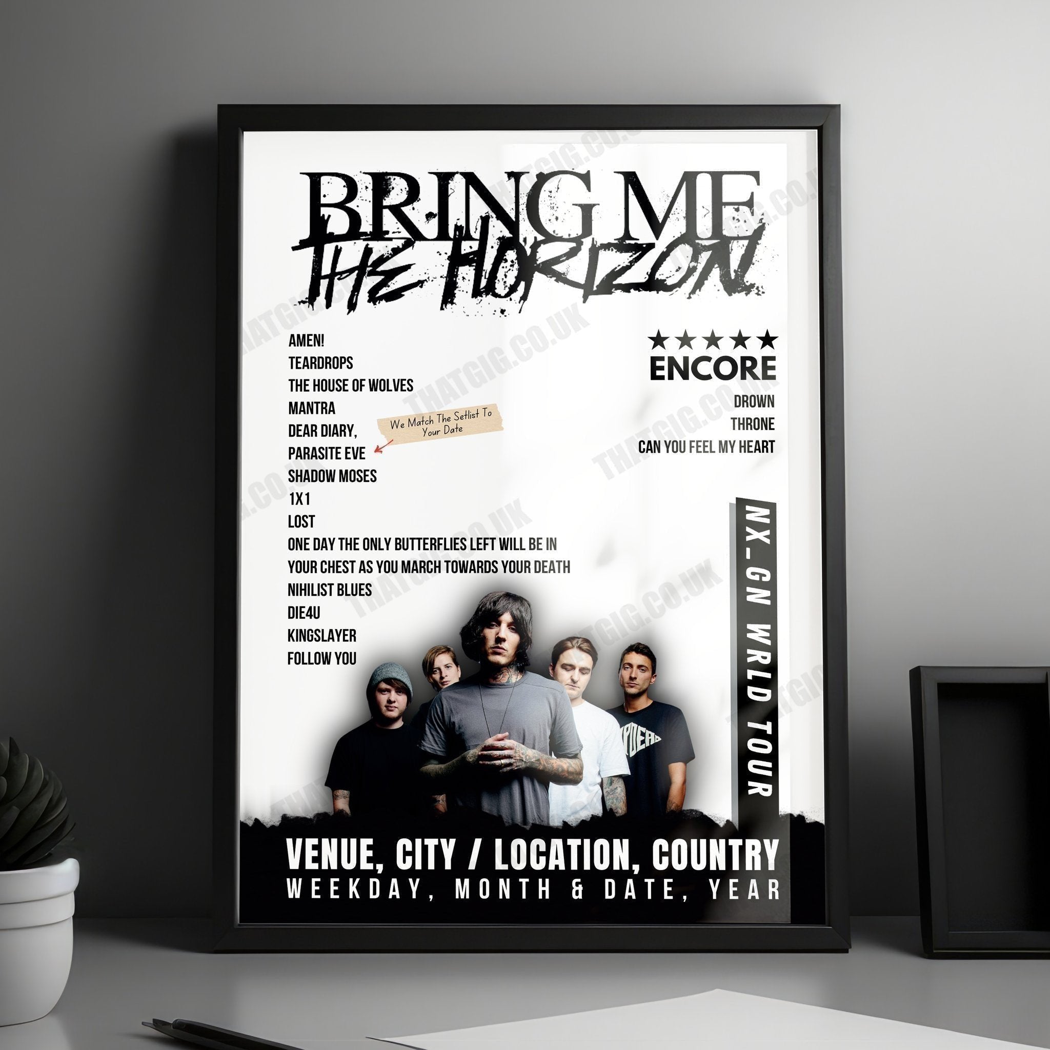 Bring Me the Horizon Setlist Poster - The O2 Arena, London, England - January 20th, 2024