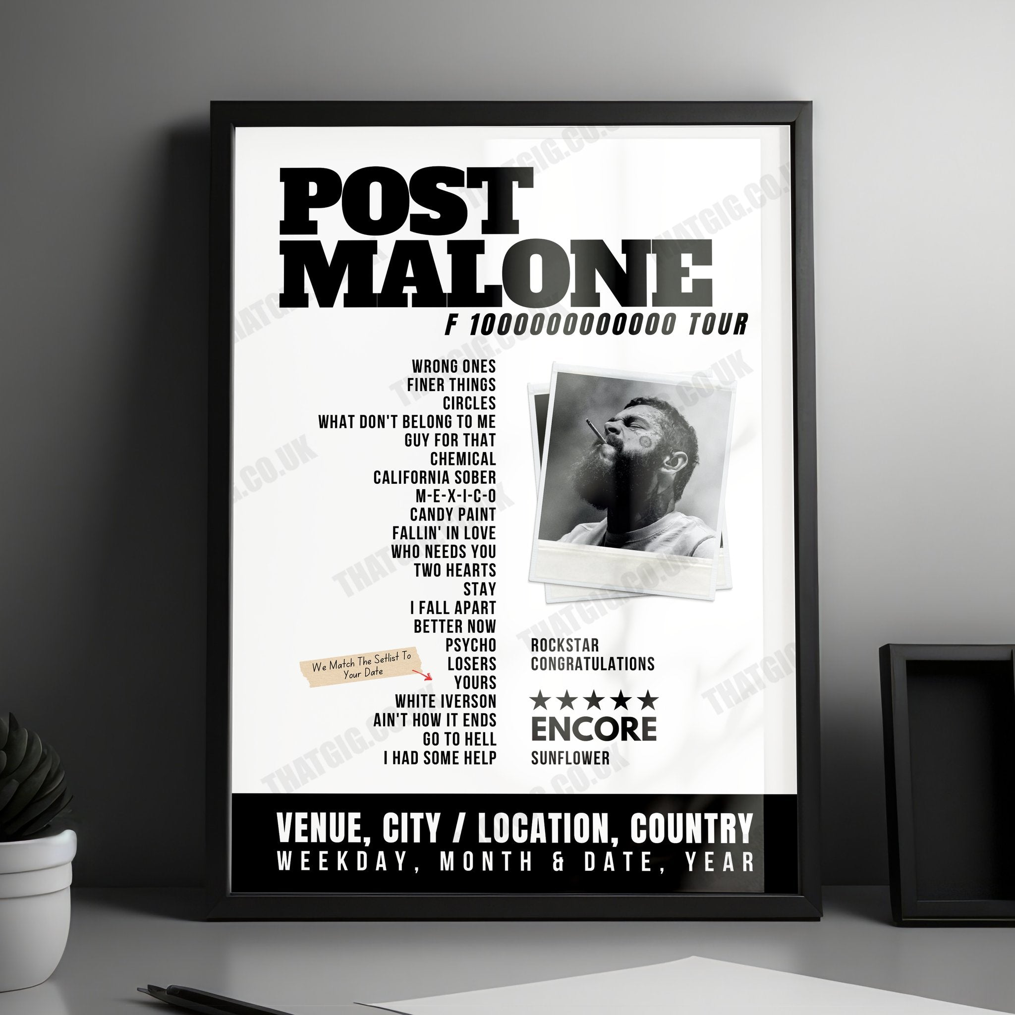 Post Malone Setlist Poster - Zouk Nightclub, Las Vegas - February 11th, 2024