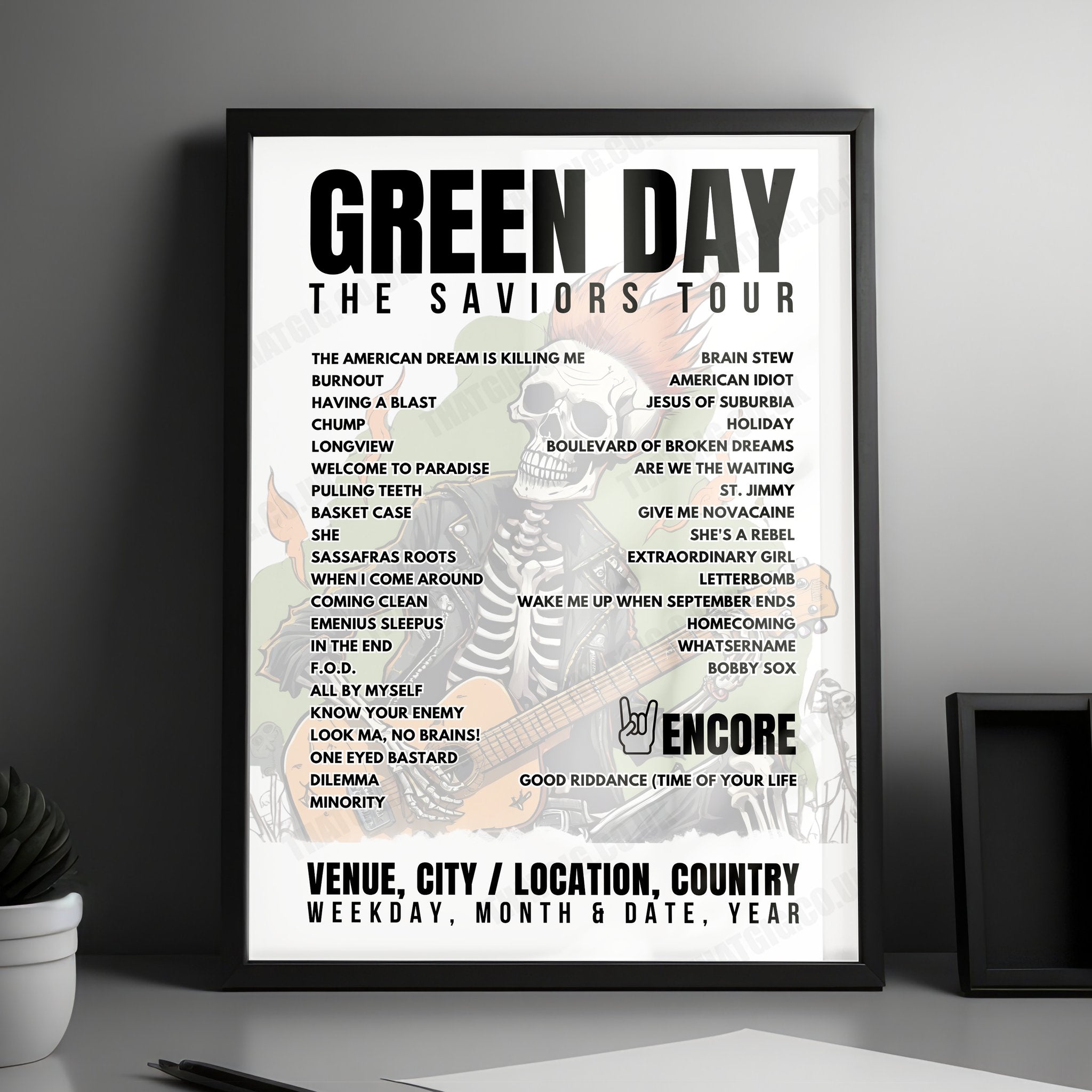Green Day Setlist Poster - Chase Field, Phoenix - September 18th, 2024