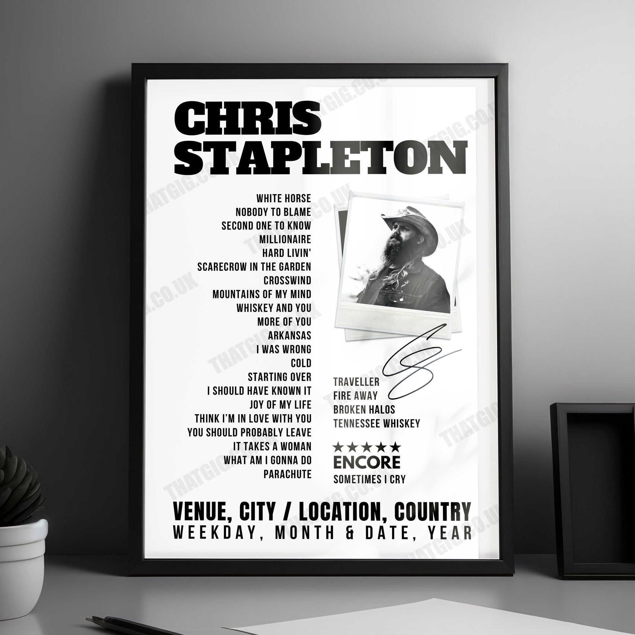 Chris Stapleton Setlist Poster - The OVO Hydro, Glasgow - October 17th, 2024