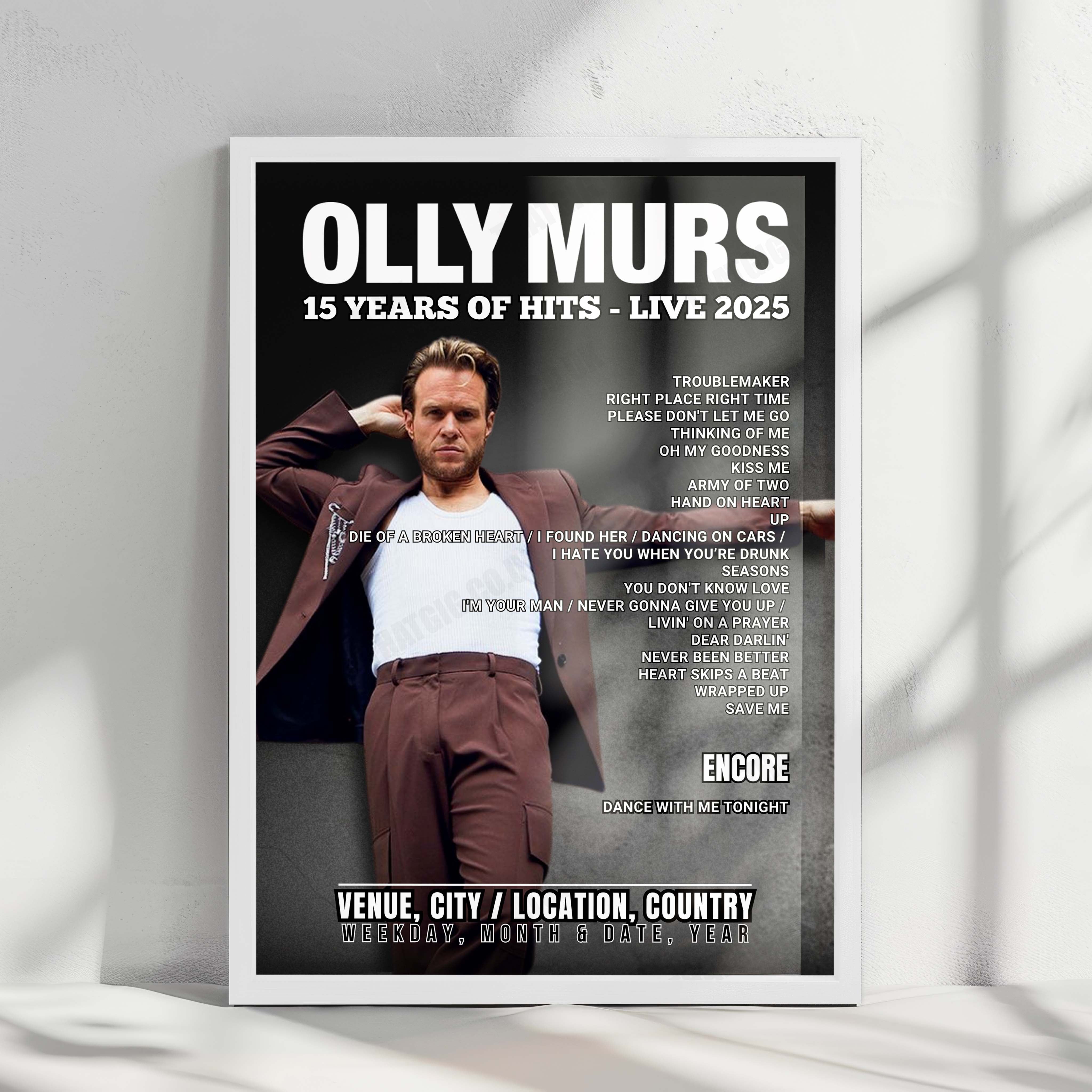 Olly Murs Setlist Poster - 3Arena, Dublin - April 29th, 2025