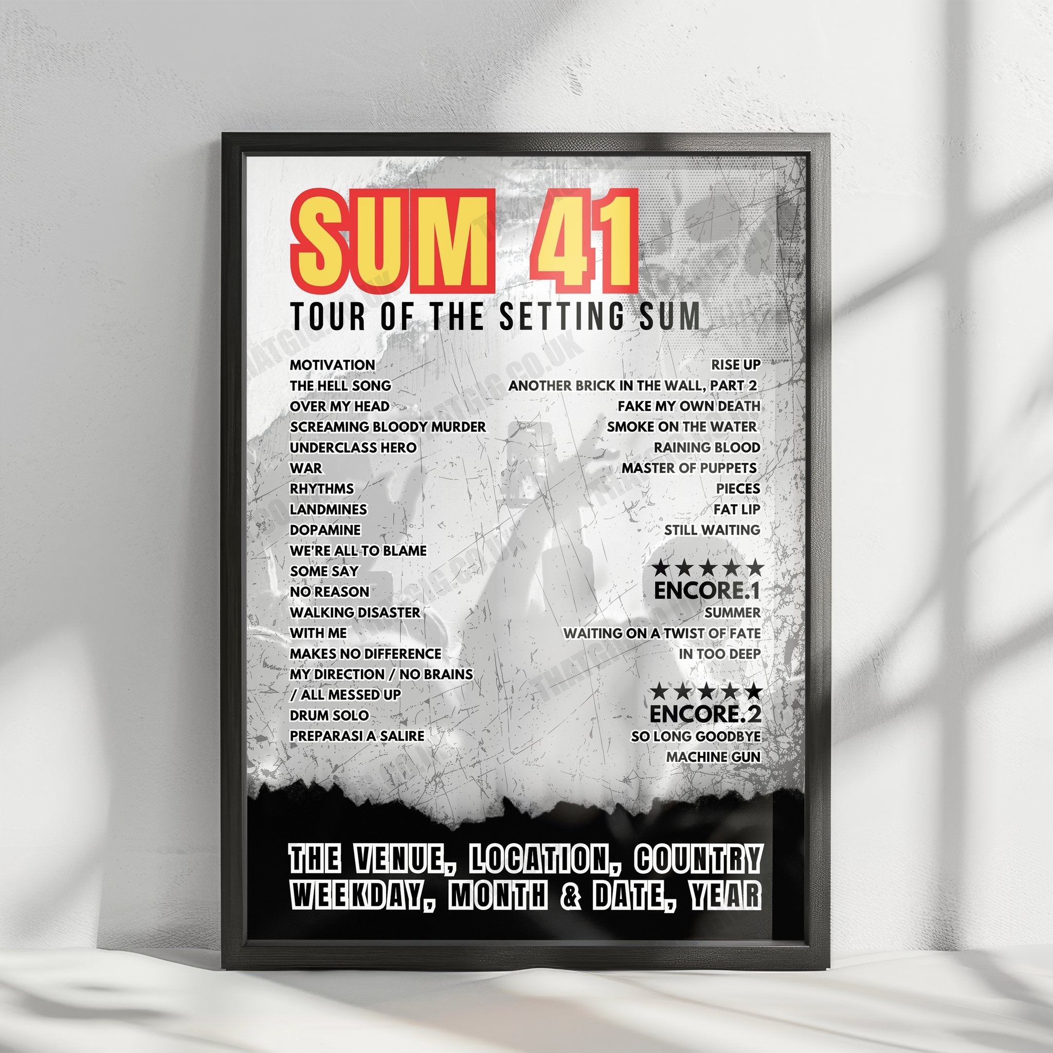 Sum 41 Setlist Poster - UPMC Events Center, Moon - September 17th, 2024