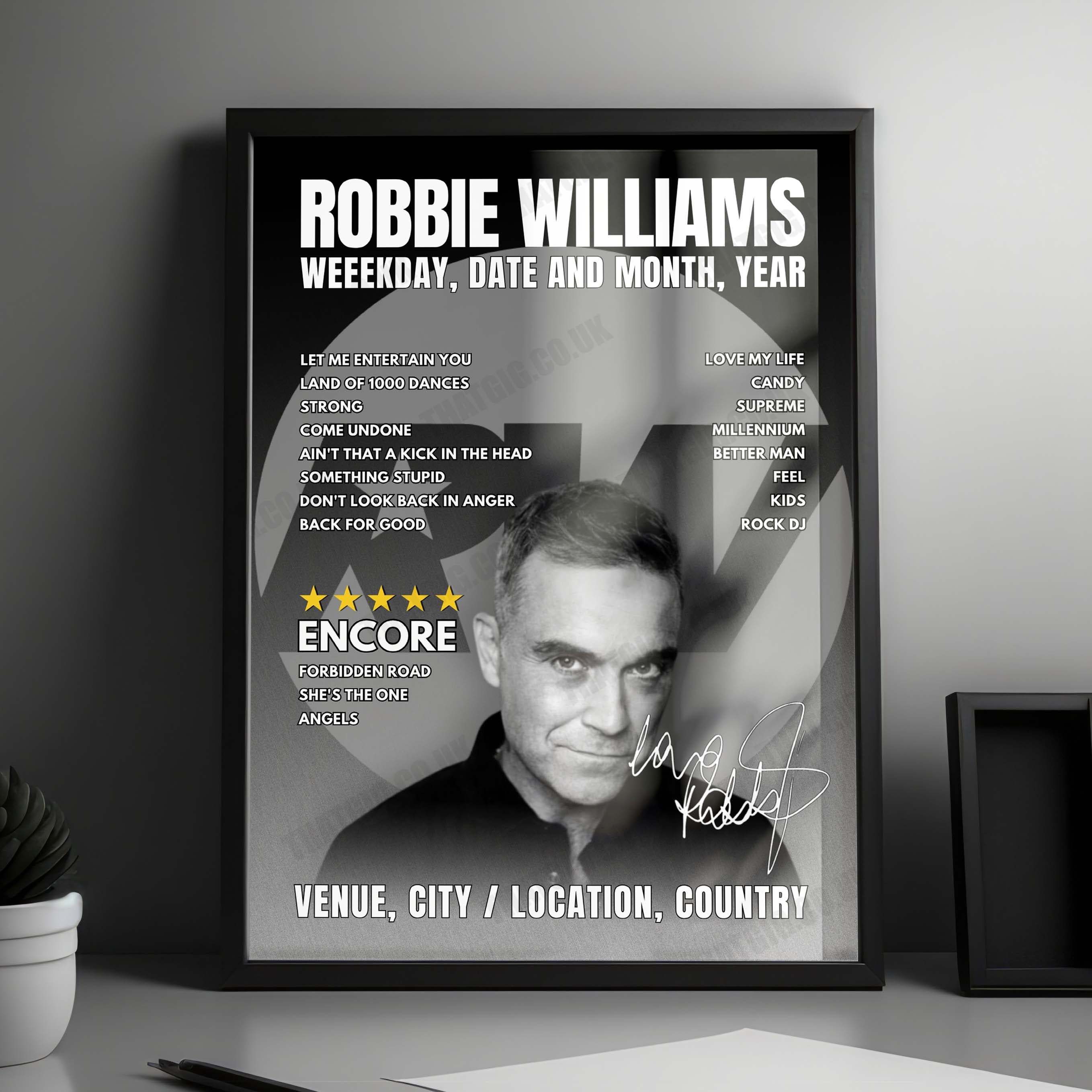 Robbie Williams Setlist Poster - RCDE Stadium, Cornellà de Llobregat - July 5th, 2025