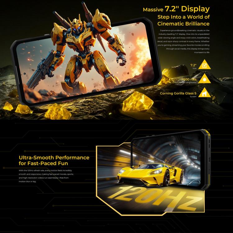 Oukitel WP60 Rugged Phone, 16GB+512GB, Night Vision, 108MP Camera, Side Fingerprint, 7.2 inch Android 15 MediaTek Dimensity 7025 Octa Core, NFC, OTG, Network: 5G, 16GB+512GB