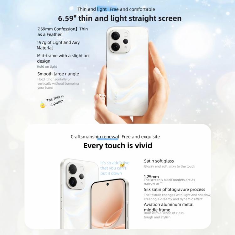 vivo S50, 16GB+256GB, 3D Fingerprint, 6.59 inch Android 16 OriginOS 6 Snapdragon 8s Gen 3 Octa Core, OTG, NFC, Network: 5G, Support Google Play, 16GB+256GB