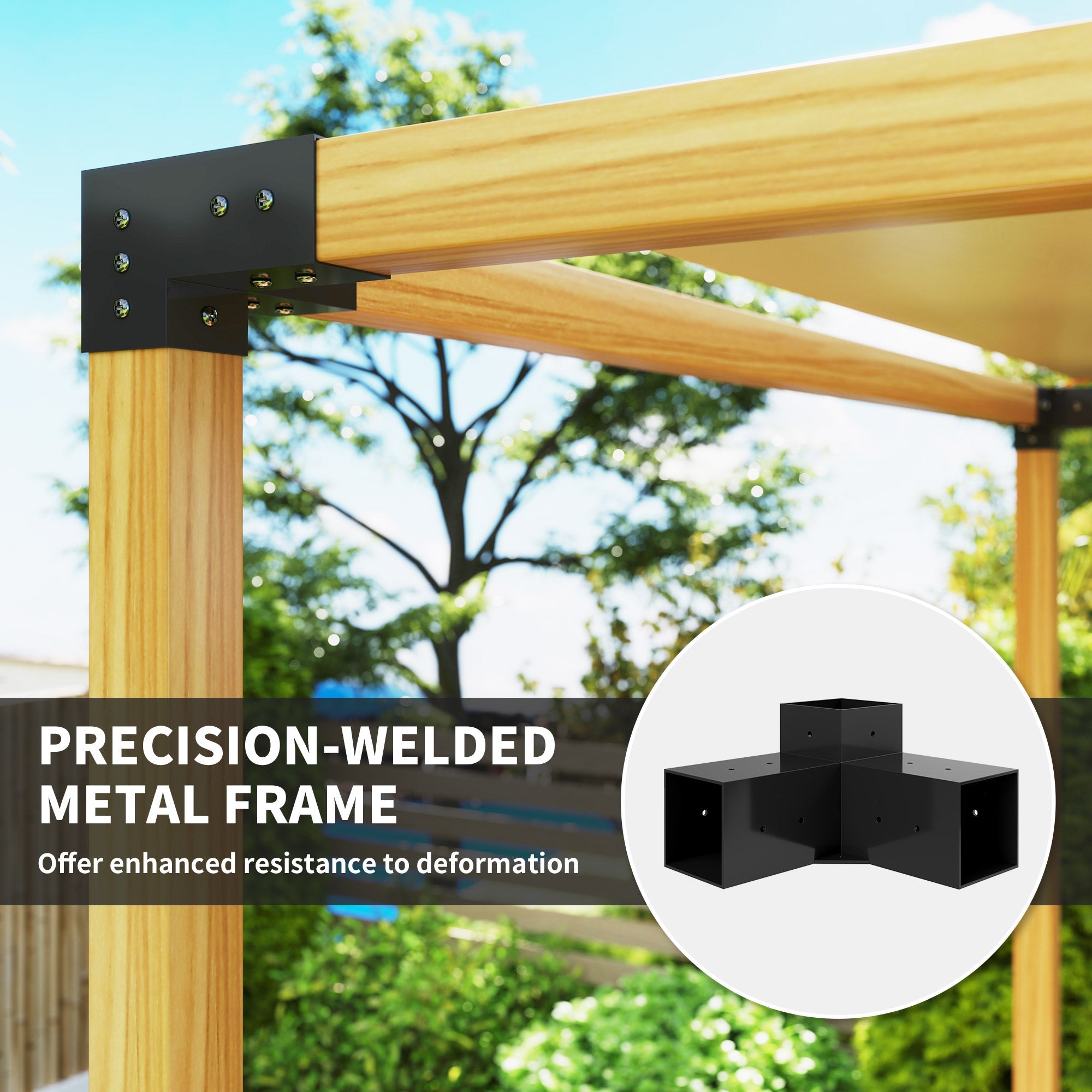 Outsunny Pergola Kit with 3-Way Corner Brackets & Post Base for 92mm Lumber
