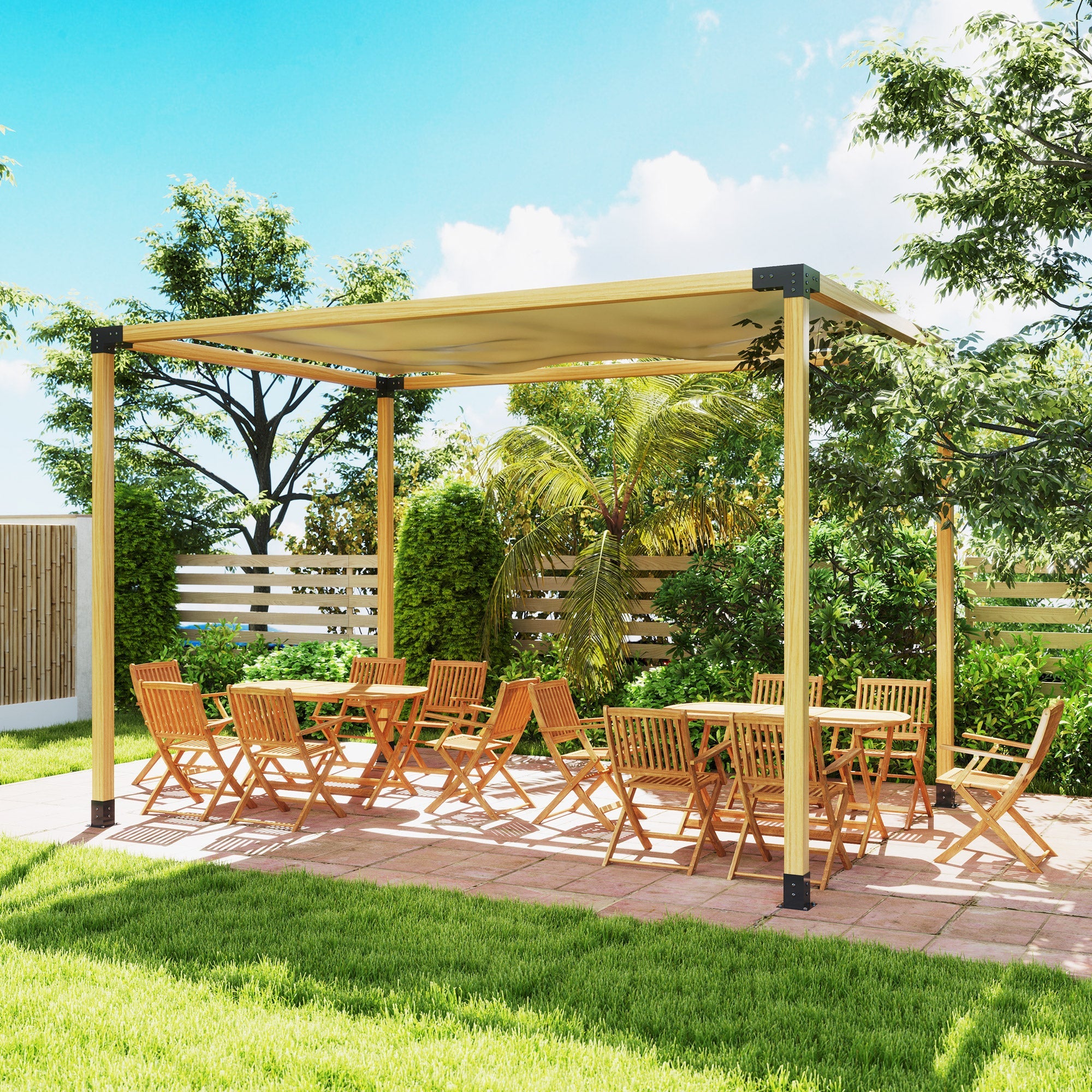 Outsunny Pergola Kit with 3-Way Corner Brackets & Post Base for 92mm Lumber
