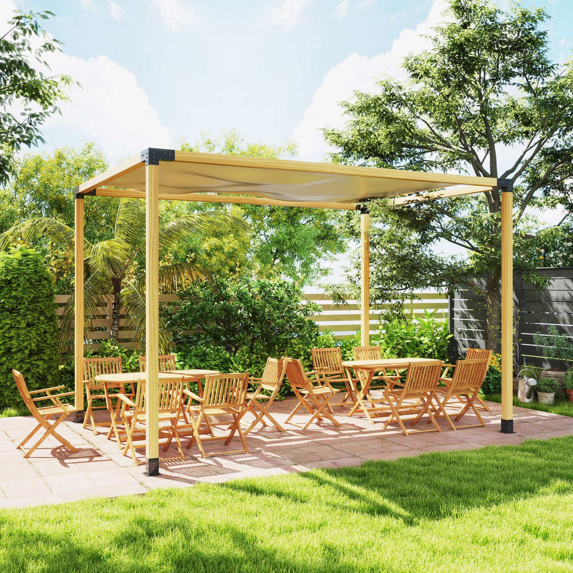 Outsunny Pergola Kit with 3-Way Corner Brackets & Post Base for 92mm Lumber