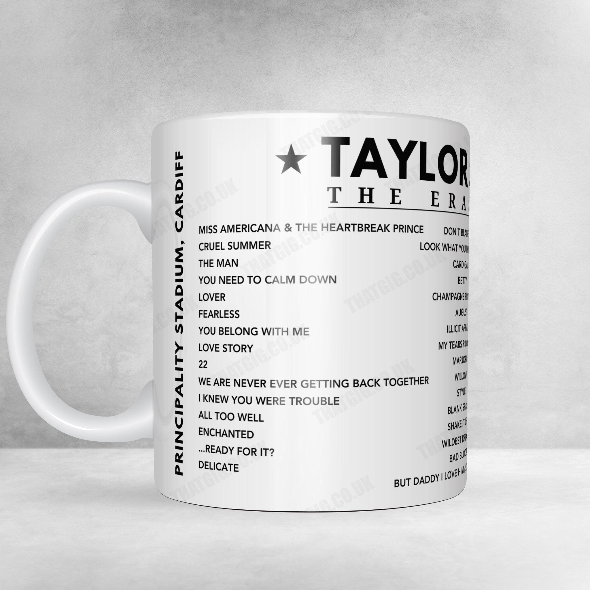 Taylor Swift Setlist Mug - Principality Stadium, Cardiff, Wales - June 18th, 2024
