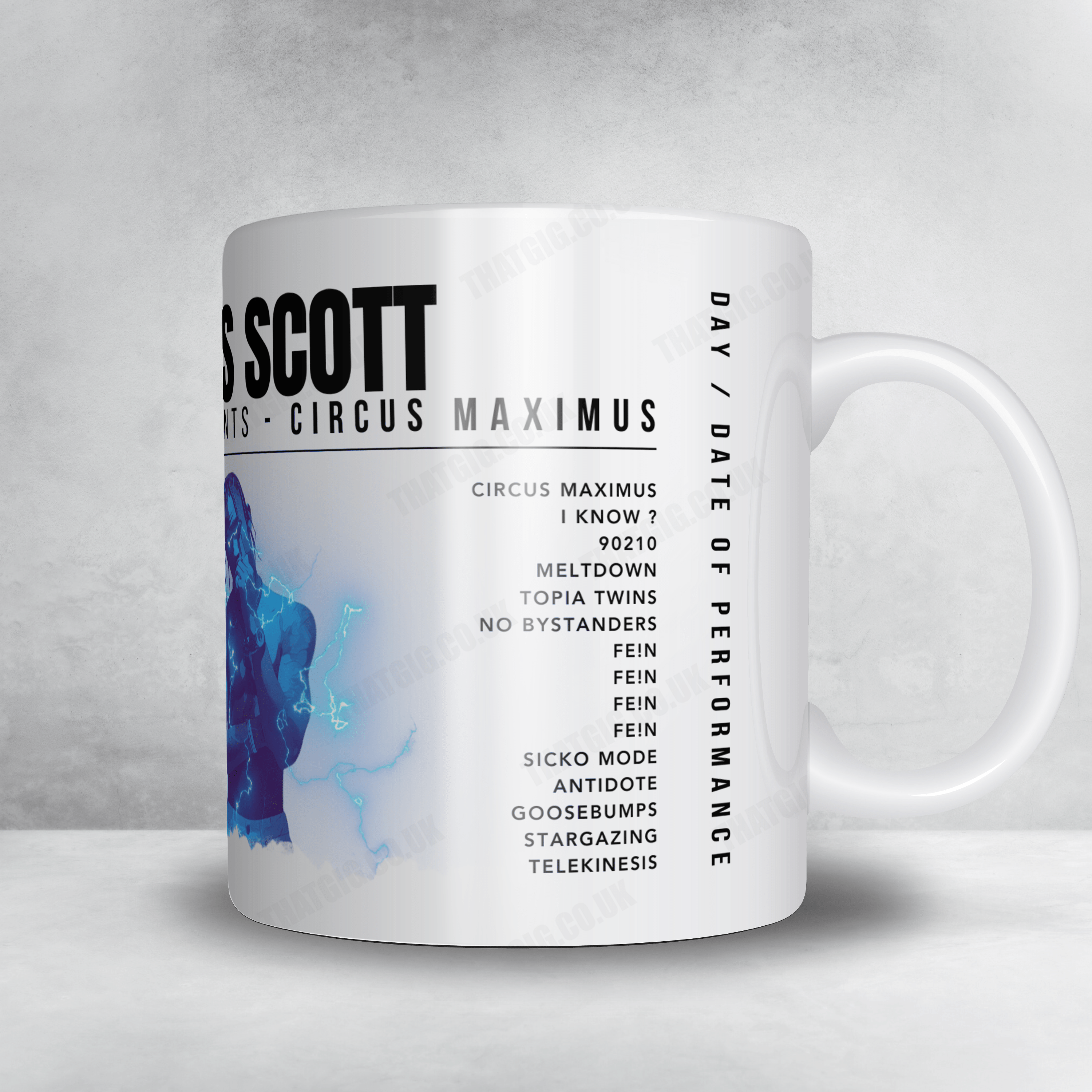 Travis Scott Setlist Mug - Spectrum Center, Charlotte - October 11th, 2023