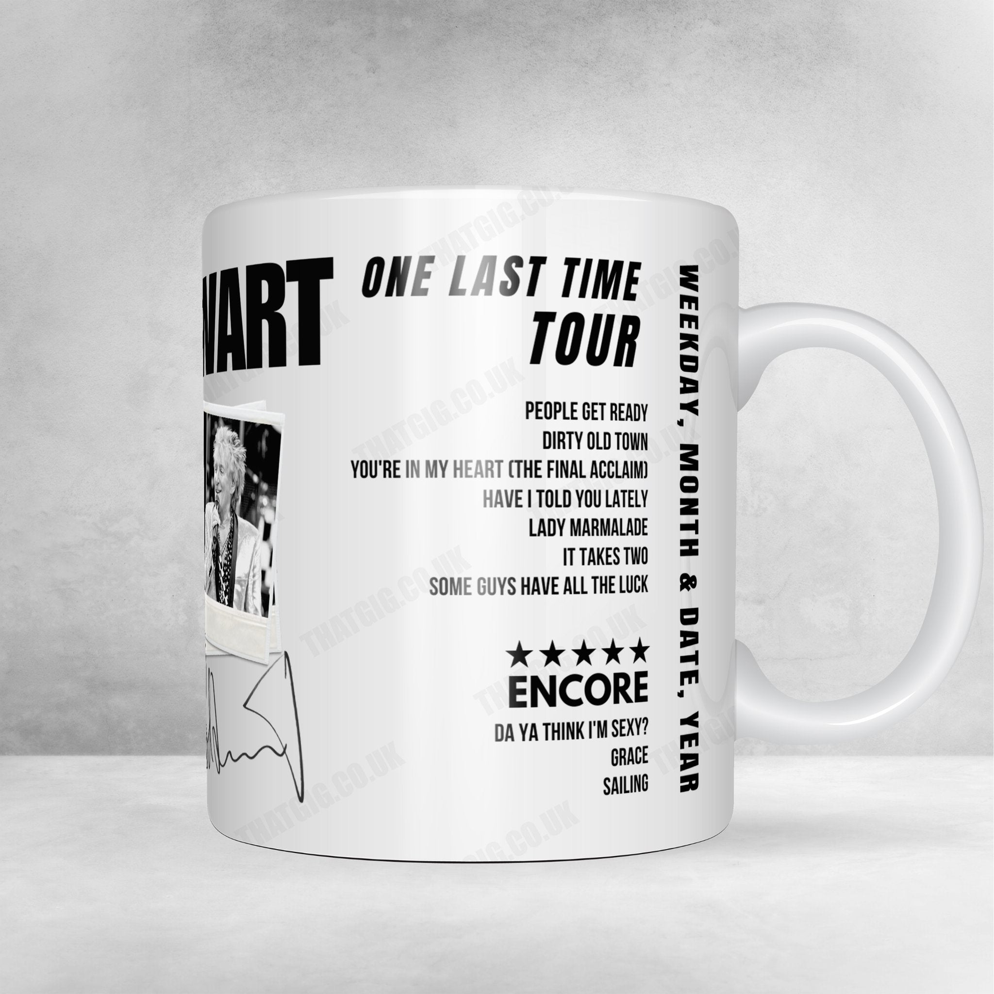 Rod Stewart Setlist Mug - Lucca Summer Festival 2024, Lucca, Italy - July 7th, 2024