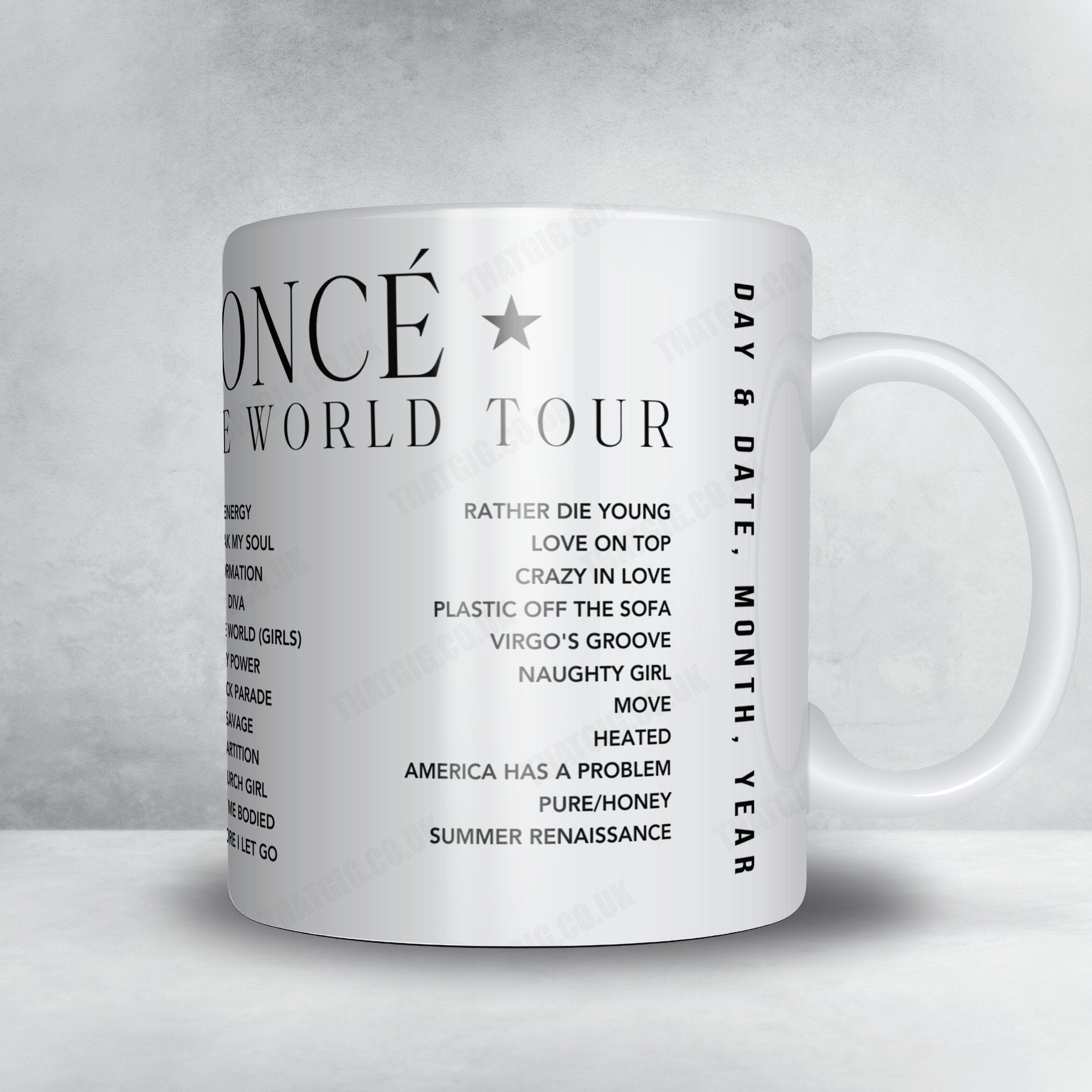 Beyoncé Setlist Mug - Mercedes-Benz Stadium, Atlanta - August 14th, 2023