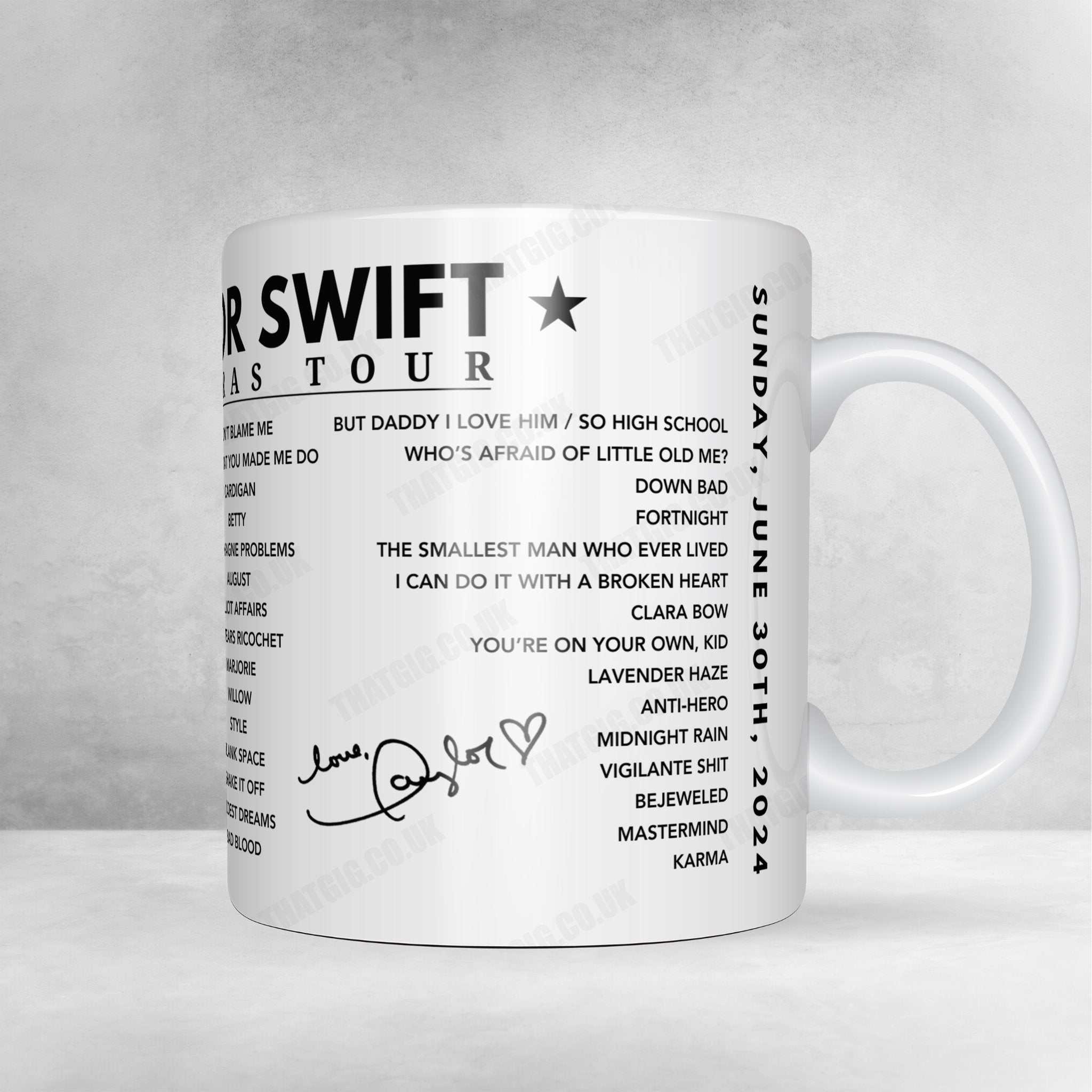 Taylor Swift Setlist Mug - Aviva Stadium, Dublin - June 30th, 2024
