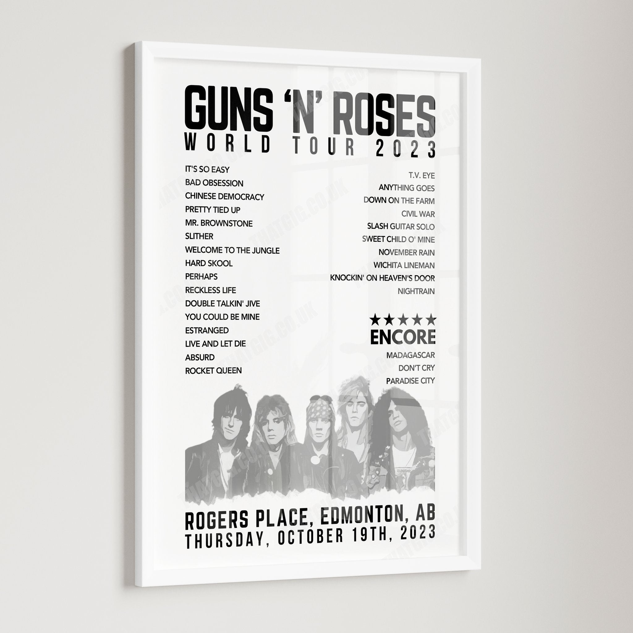 Guns N’ Roses Setlist Poster - Rogers Place, Edmonton - October 19th, 2023