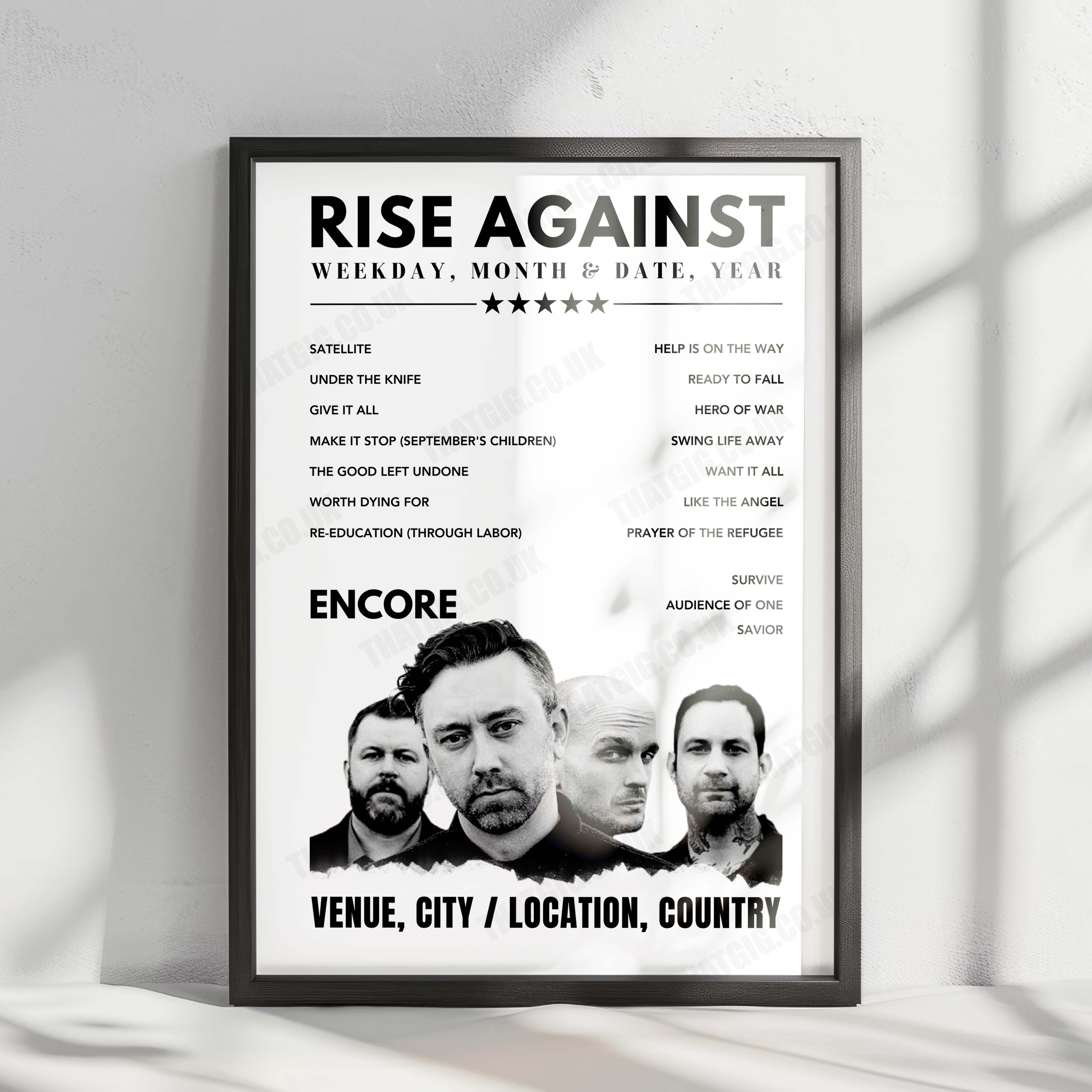 Rise Against Setlist Poster - O2 Academy Birmingham - February 9th, 2025