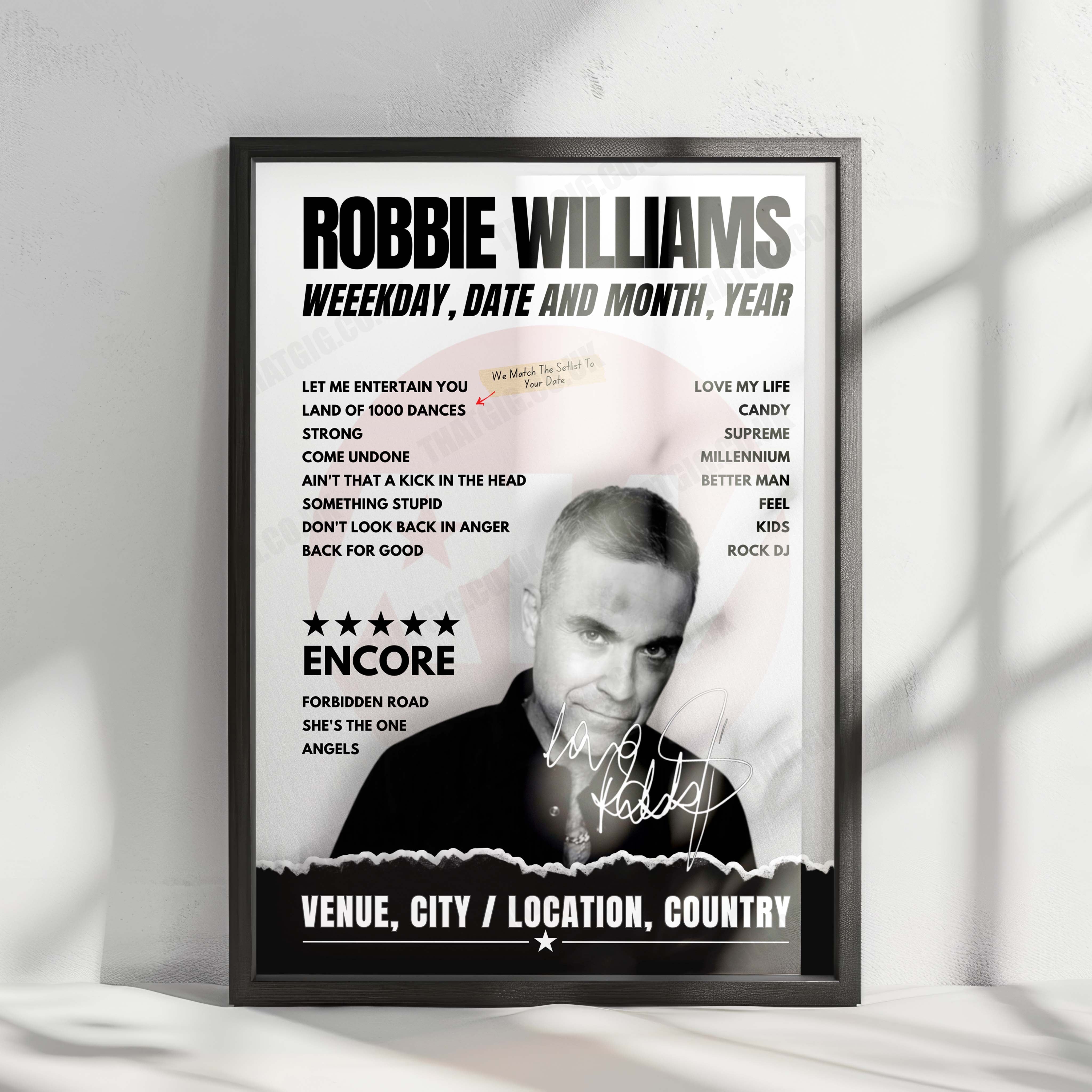 Robbie Williams Setlist Poster - Romexpo, Bucharest, Romania - August 19th, 2023
