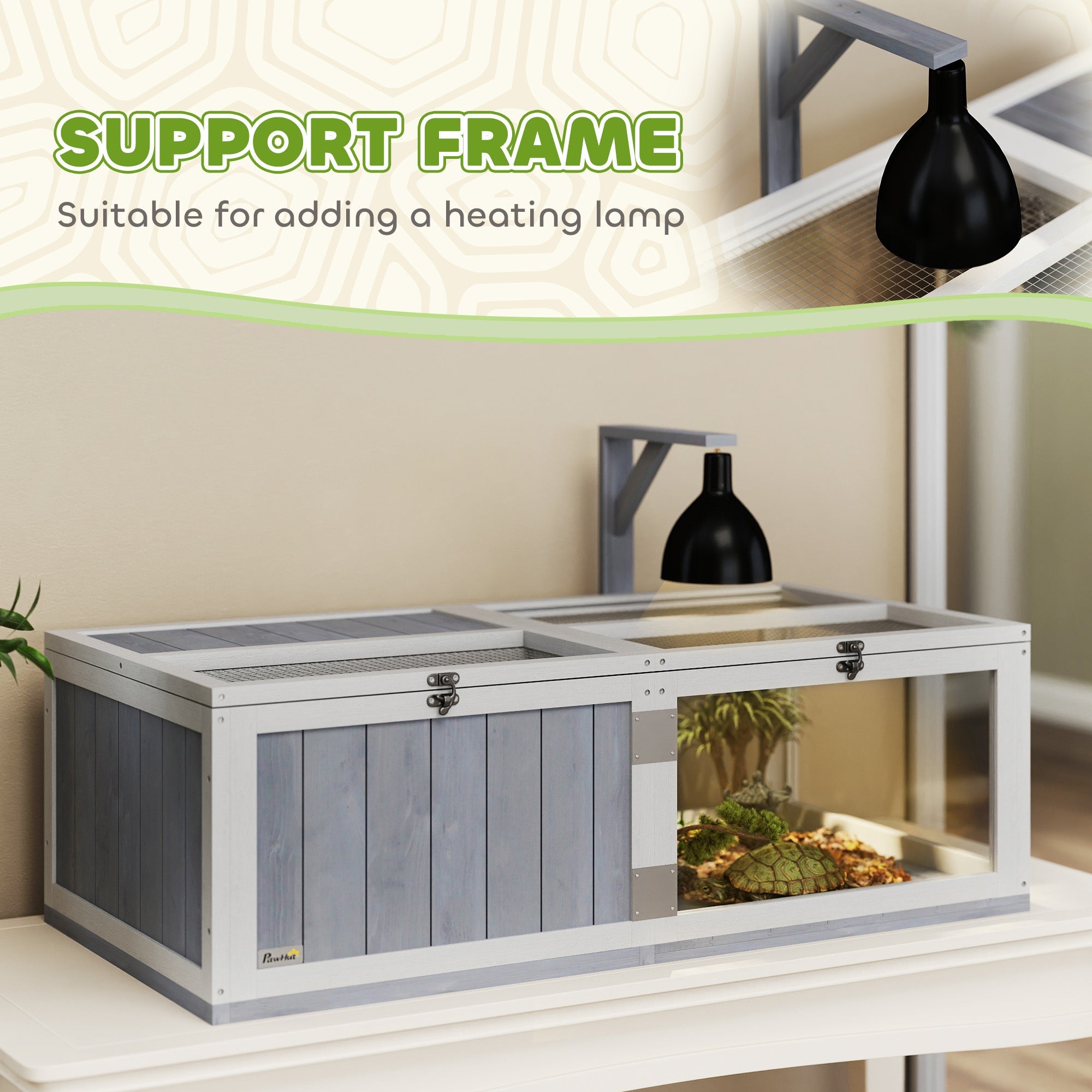 PawHut Wooden Tortoise House with Lamp Holder, Clear Observation Windows