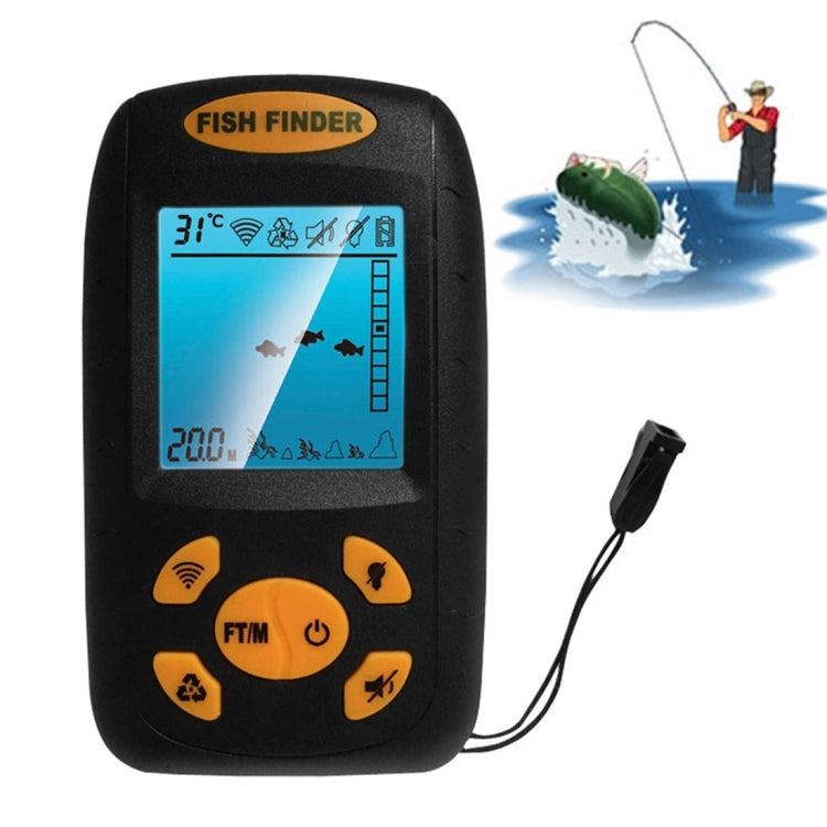 Portable Ultrasonic Fish Finder, Water Depth & Temperature Fishfinder with Wired Sonar Sensor Transducer and LCD Display, Fish Finder Black