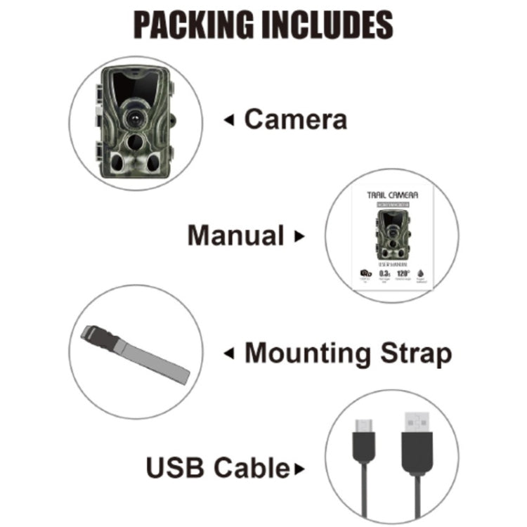 HC801A 8MP Waterproof IP65 IR Night Vision Security Hunting Trail Camera, Novatek 96650 Program, 120 Degree Wide Angle, 110 Degree PIR Sensing Angle, HC801A