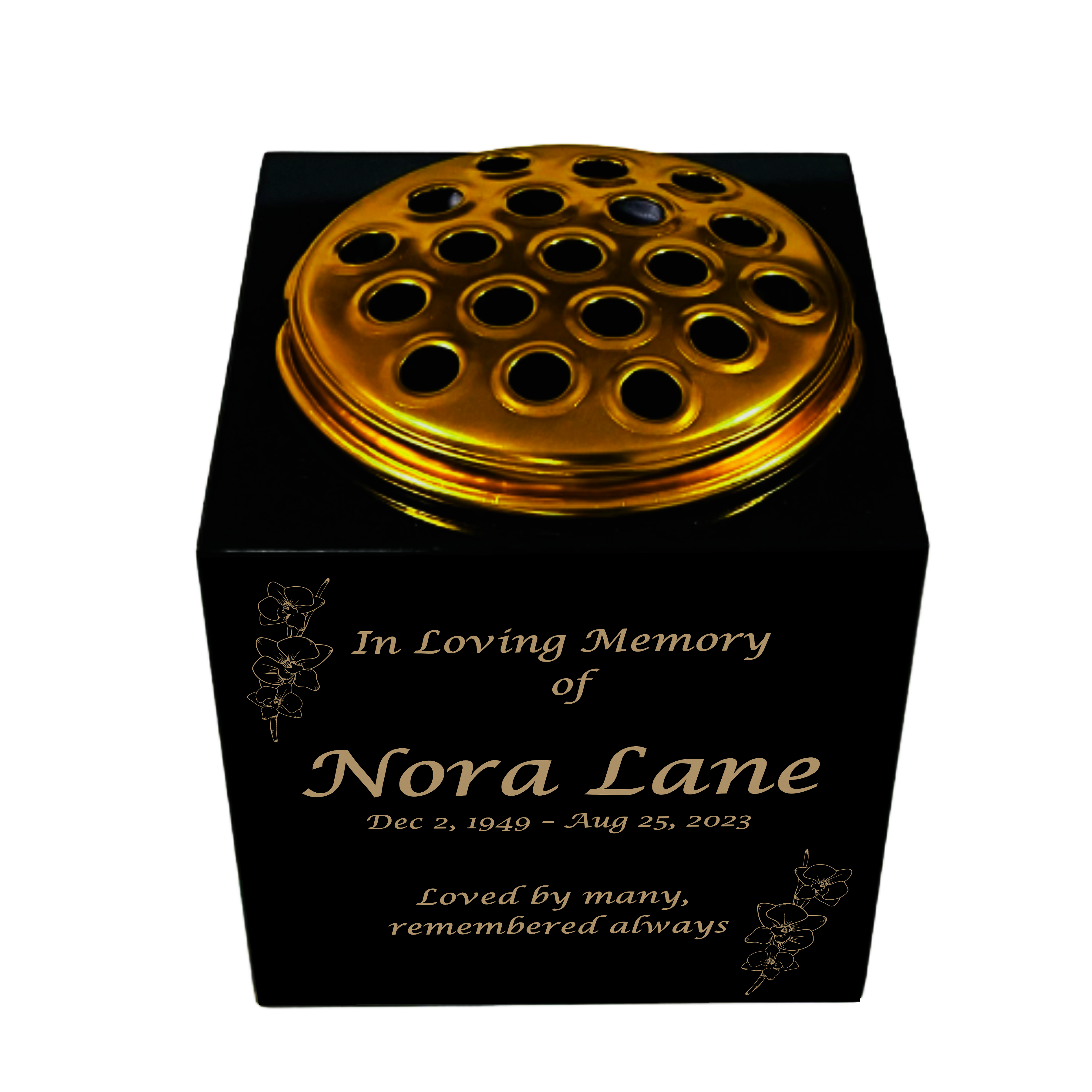 Granite Memorial Vase- Solid Granite – Free Personalised Gold Engraving, Orchid 1 – Includes Metal Flower Pot Insert