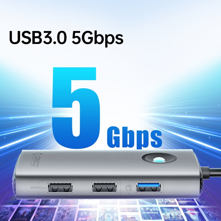 ORICO ORICO-PW11-6PCR R45 Type-C / USB-C 6-in-1 5Gbps Multifunction Docking Station (Silver)
