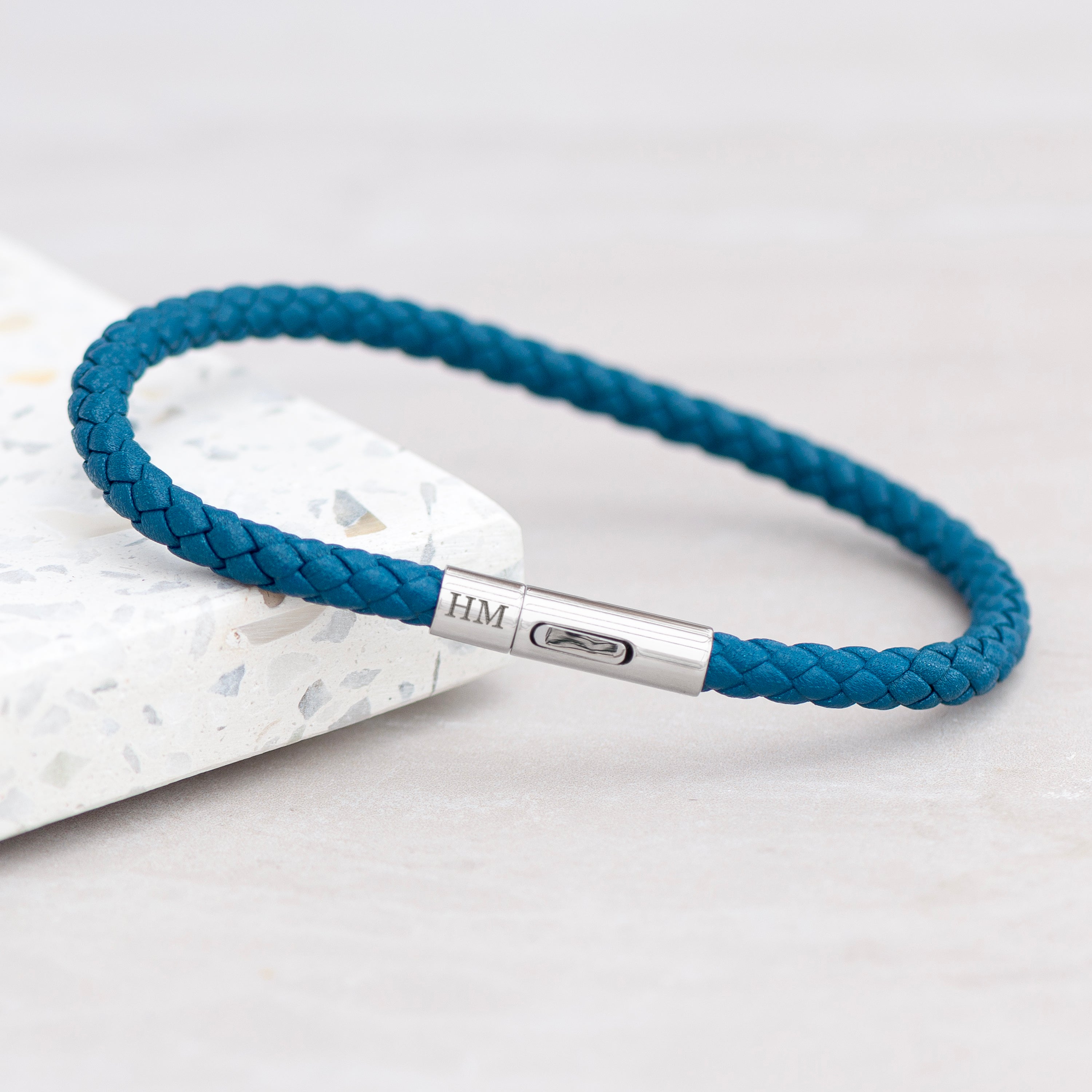 Personalised Men's Capsule Tube Woven Bracelet In Aegean Blue