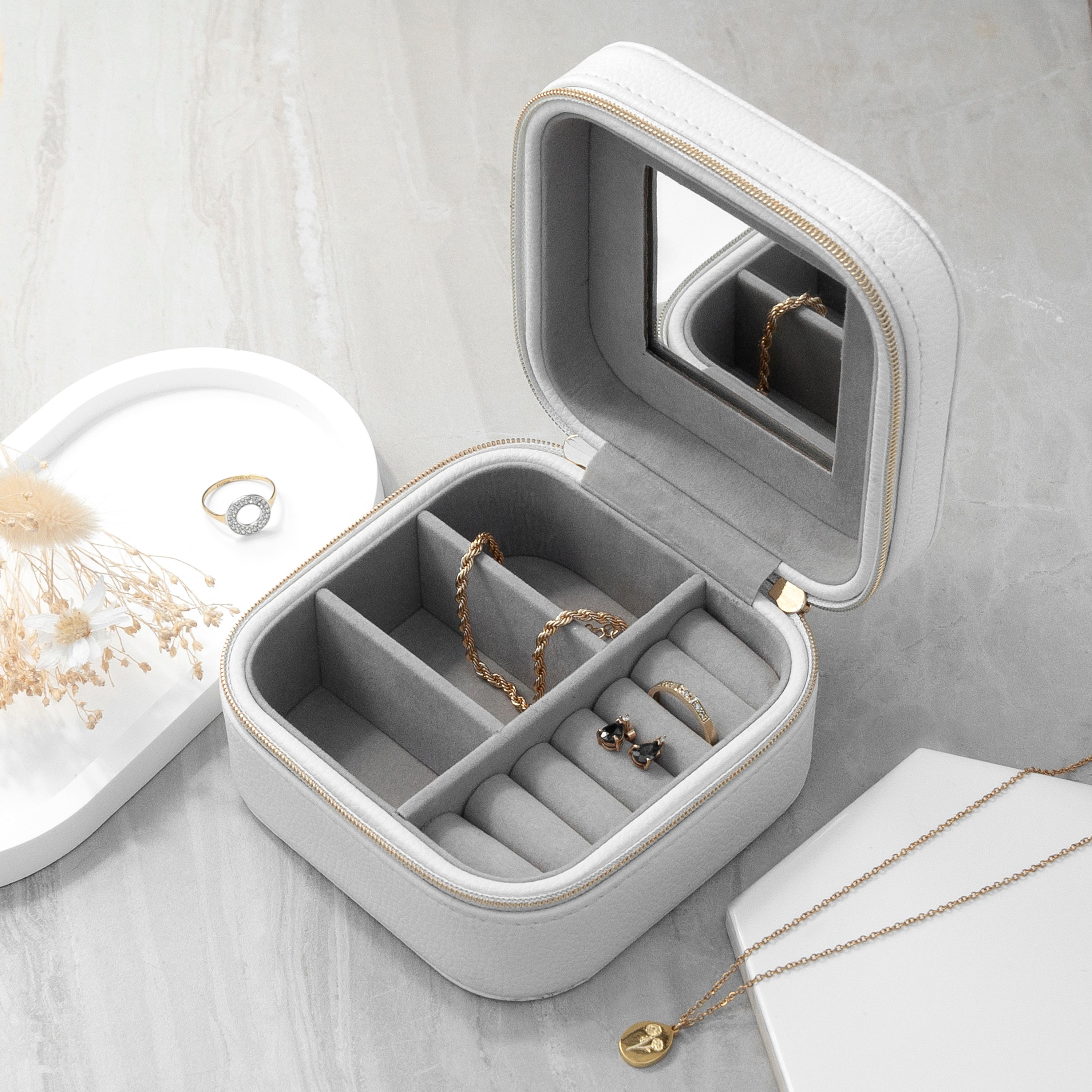Customisable Moon Phase White Travel Jewellery Case
