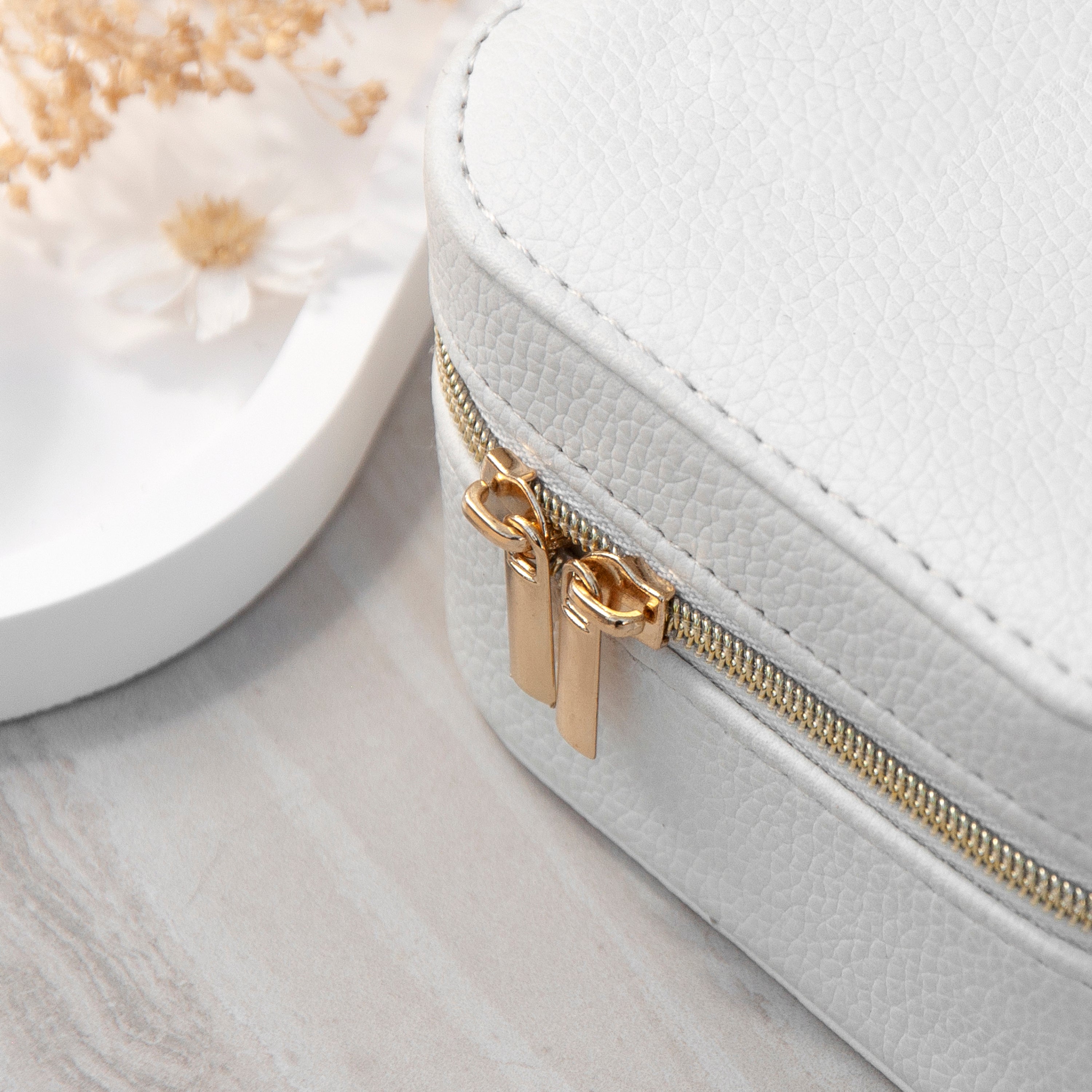 Customisable Moon Phase White Travel Jewellery Case