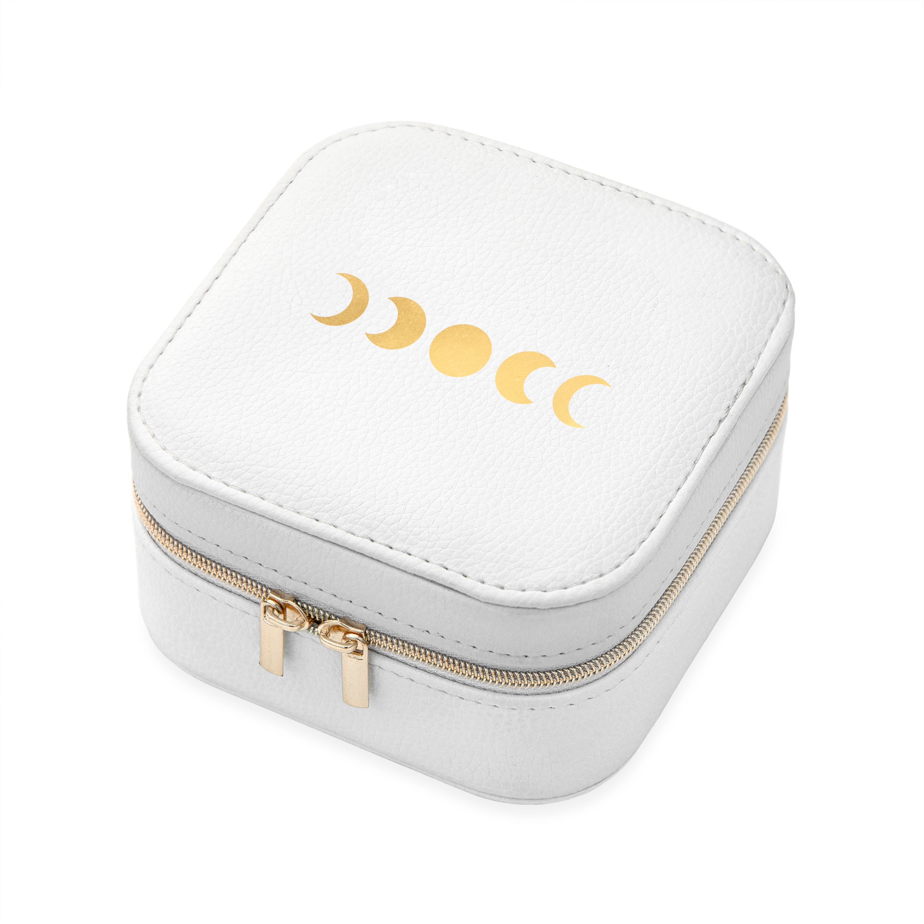 Customisable Moon Phase White Travel Jewellery Case