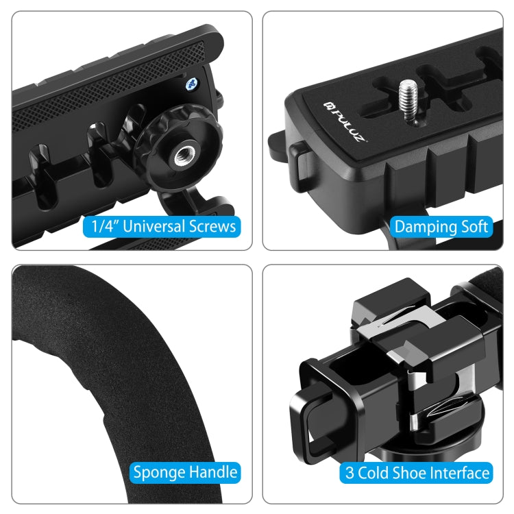 PULUZ U/C Shape Portable Handheld DV Bracket Stabilizer + Video Shotgun Microphone Kit with Cold Shoe Tripod Head for All SLR Cameras and Home DV Camera, Bracket Kits + Mic