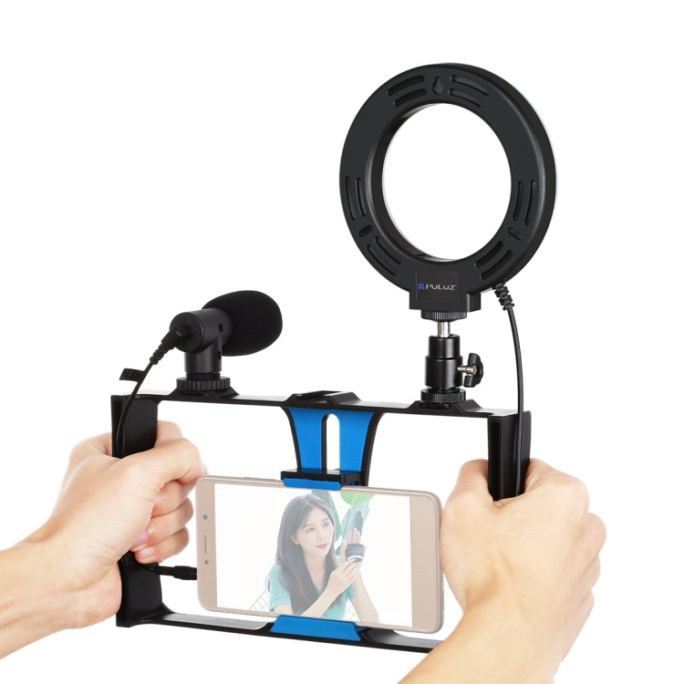 PULUZ 3 in 1 Vlogging Live Broadcast Smartphone Video Rig + Microphone + 4.7 inch 12cm Ring LED Selfie Light Kits with Cold Shoe Tripod Head for iPhone, Galaxy, Huawei, Xiaomi, HTC, LG, Google, and Other Smartphones, 3 in 1 Ring LED