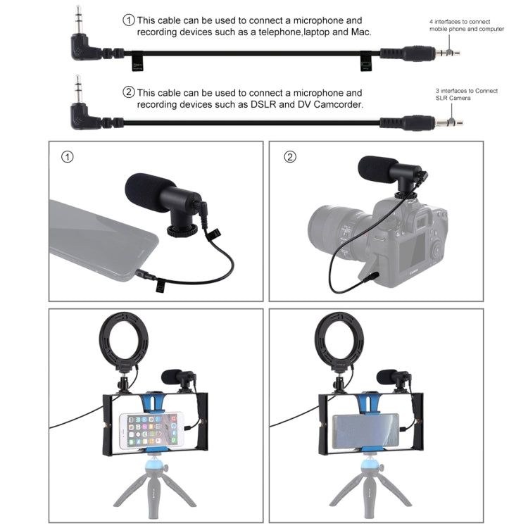 PULUZ 3 in 1 Vlogging Live Broadcast Smartphone Video Rig + Microphone + 4.7 inch 12cm Ring LED Selfie Light Kits with Cold Shoe Tripod Head for iPhone, Galaxy, Huawei, Xiaomi, HTC, LG, Google, and Other Smartphones, 3 in 1 Ring LED