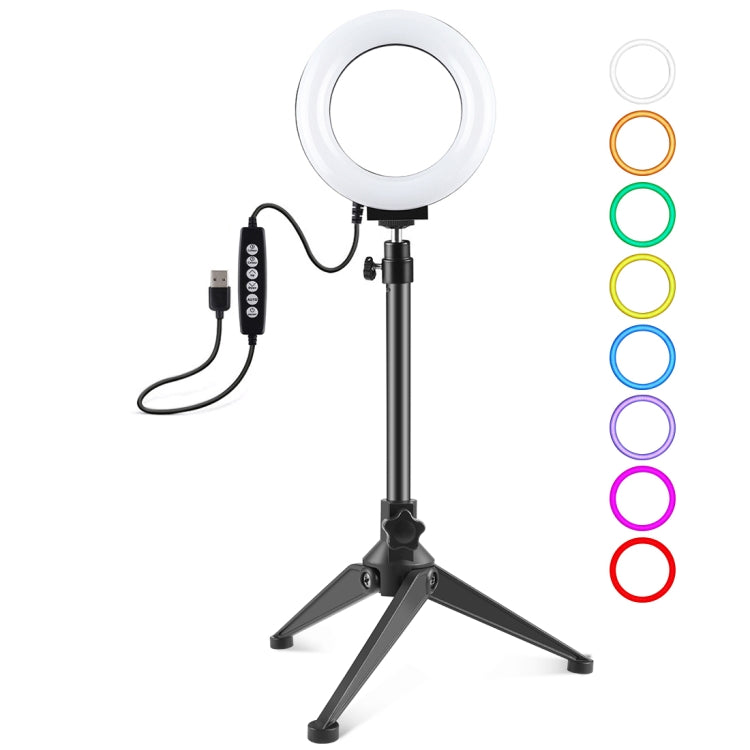 PULUZ 4.7 inch 12cm USB 10 Modes 8 Colors RGBW Dimmable LED Ring Vlogging Photography Video Lights + Desktop Tripod Mount with Cold Shoe Tripod Ball Head, 4.7 inch RGBW+Tripod Mount