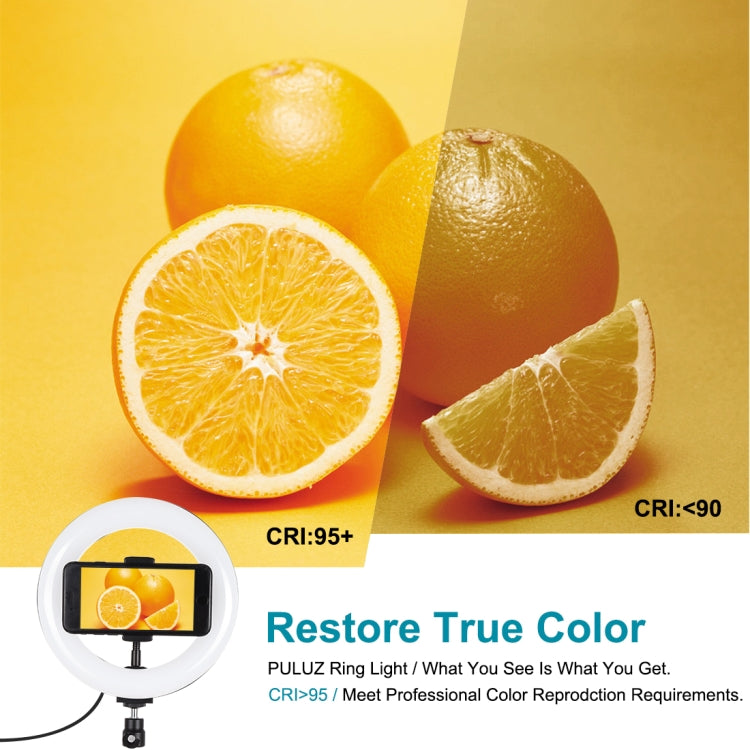 PULUZ 7.9 inch 20cm Light + Desktop Tripod Mount USB 3 Modes Dimmable Dual Color Temperature LED Curved Light Ring Vlogging Selfie Beauty Photography Video Lights with Phone Clamp, 7.9 inch+Tripod