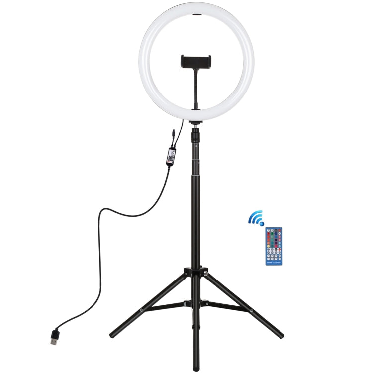 PULUZ 11.8 inch 30cm RGBW Light + 1.65m Mount Curved Surface RGBW Dimmable LED Ring Selfie Vlogging Light Live Broadcast Kits with Cold Shoe Tripod Adapter & Phone Clamp & Remote Control(Black)