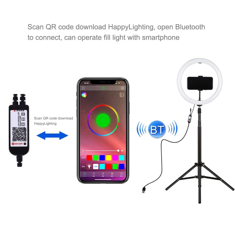 PULUZ 11.8 inch 30cm RGBW Light + 1.65m Mount Curved Surface RGBW Dimmable LED Ring Selfie Vlogging Light Live Broadcast Kits with Cold Shoe Tripod Adapter & Phone Clamp & Remote Control(Black)