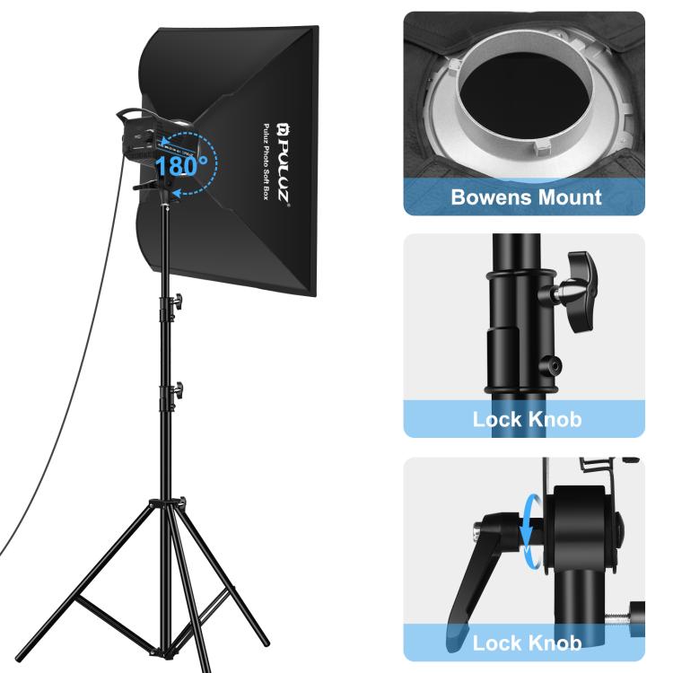 PULUZ 120W Photo Studio Strobe Flash Light Kit with Softbox Reflector & Tripod, Rectangle 120W 2700K-6500K Light Kit UK Plug, Rectangle 120W 2700K-6500K Light Kit US Plug, Rectangle 120W 2700K-6500K Light Kit EU Plug