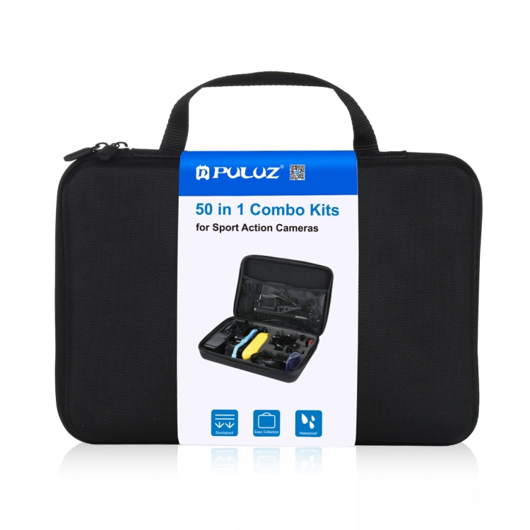 PULUZ 50 in 1 Accessories Total Ultimate Combo Kits with EVA Case (Chest Strap + Suction Cup Mount + 3-Way Pivot Arms + J-Hook Buckle + Wrist Strap + Helmet Strap + Extendable Monopod + Surface Mounts ... for GoPro, Insta360, DJI and Other Action Cameras