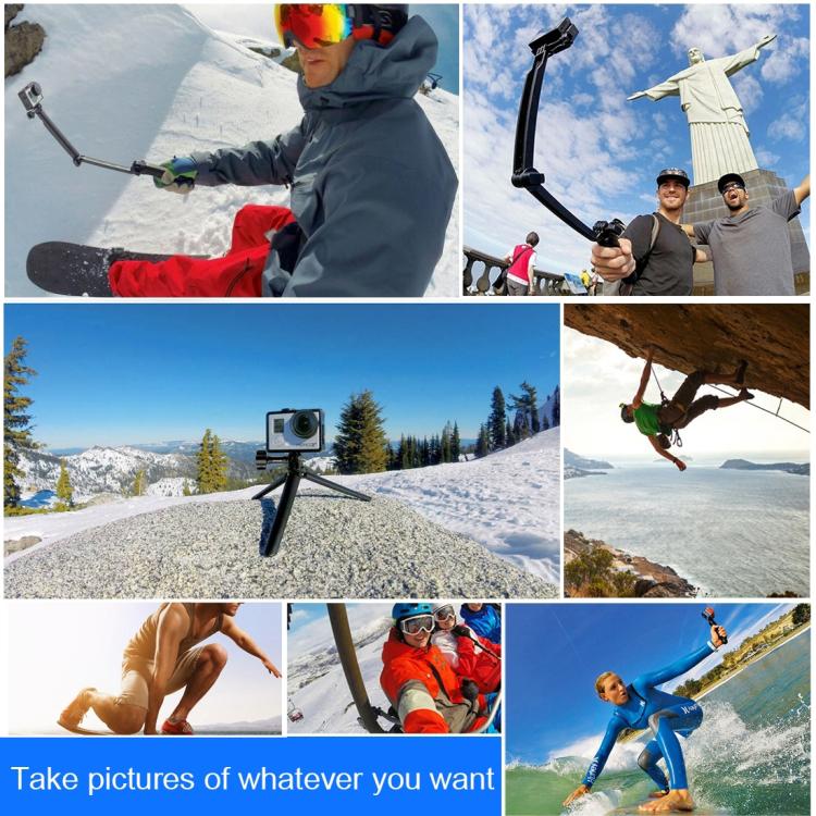 PULUZ 3-Way Grip Foldable Tripod Selfie-stick Extension Monopod for GoPro, Insta360 ONE R, DJI Osmo Action and Other Action Cameras, Length: 20-58cm, Length: 20-58cm
