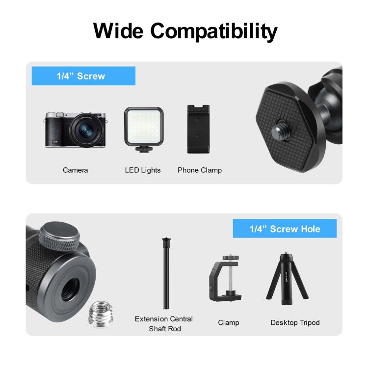 PULUZ 360 Panorama Aluminum Alloy Tripod Ball Head Adapter with Knob Lock(Black)