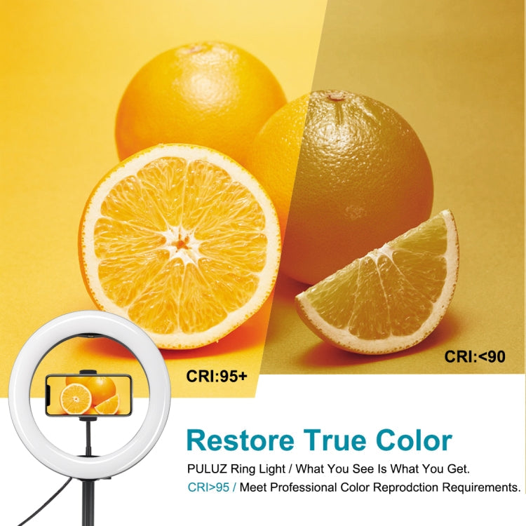 PULUZ 10.2 inch 26cm USB 3 Modes Dimmable Dual Color Temperature LED Curved Ring Vlogging Selfie Photography Video Lights with Bluetooth Remote Shutter & Folding Desktop Holder & Phone Clamp