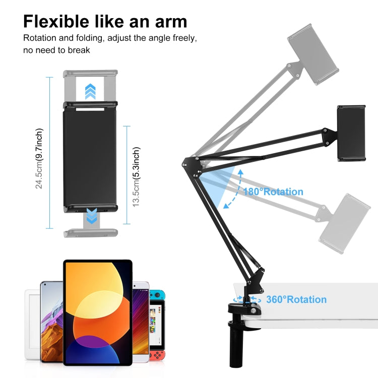 PULUZ Live Broadcast Desktop Arm Stand Suspension Clamp Holder with Tablet PC Clamp(Black)
