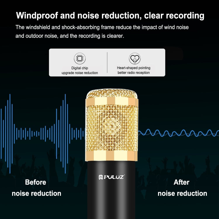 PULUZ Condenser Microphone Studio Kit with Scissor Arm, Shock Mount, and USB Sound Card (Gold)