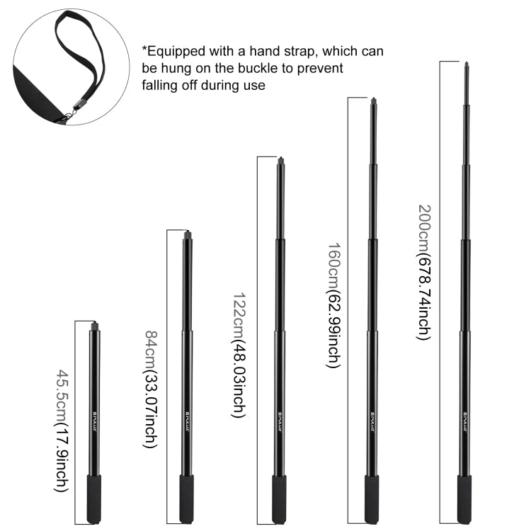 PULUZ 2m Metal Selfie Stick Monopod for Insta360 One RS / X2 / X3 / X4 (Black)