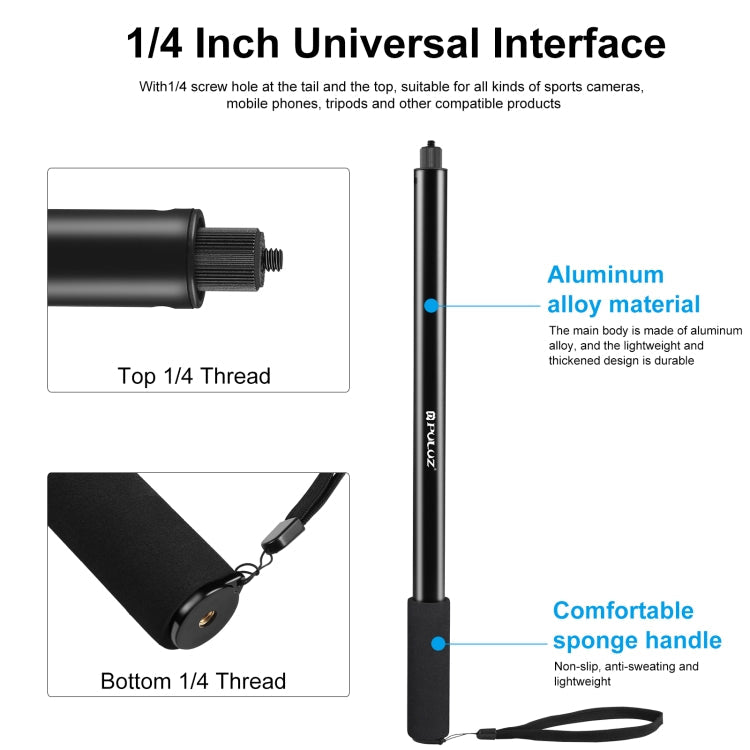 PULUZ 2m Metal Selfie Stick Monopod for Insta360 One RS / X2 / X3 / X4 (Black)